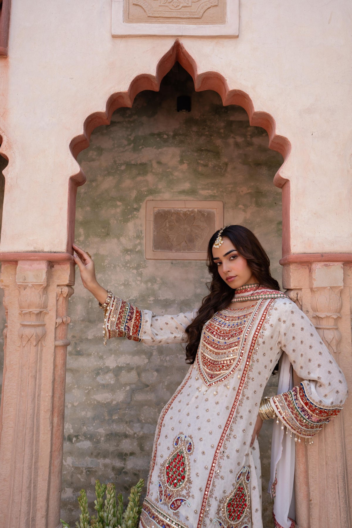 Off-White Embellished Crepe Silk Salwar Set