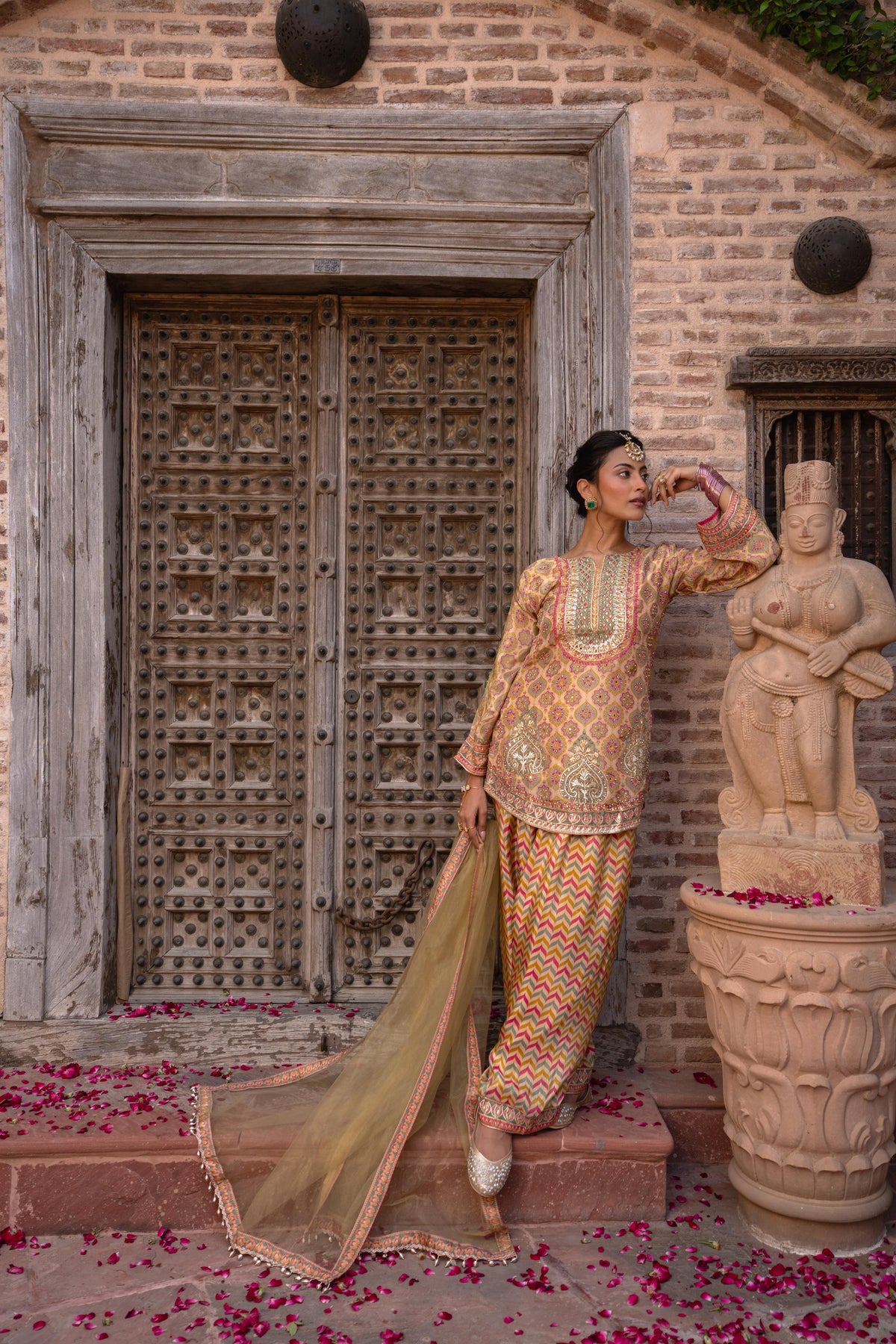 Champagne Beige Embellished  Shimmer Silk Salwar Set
