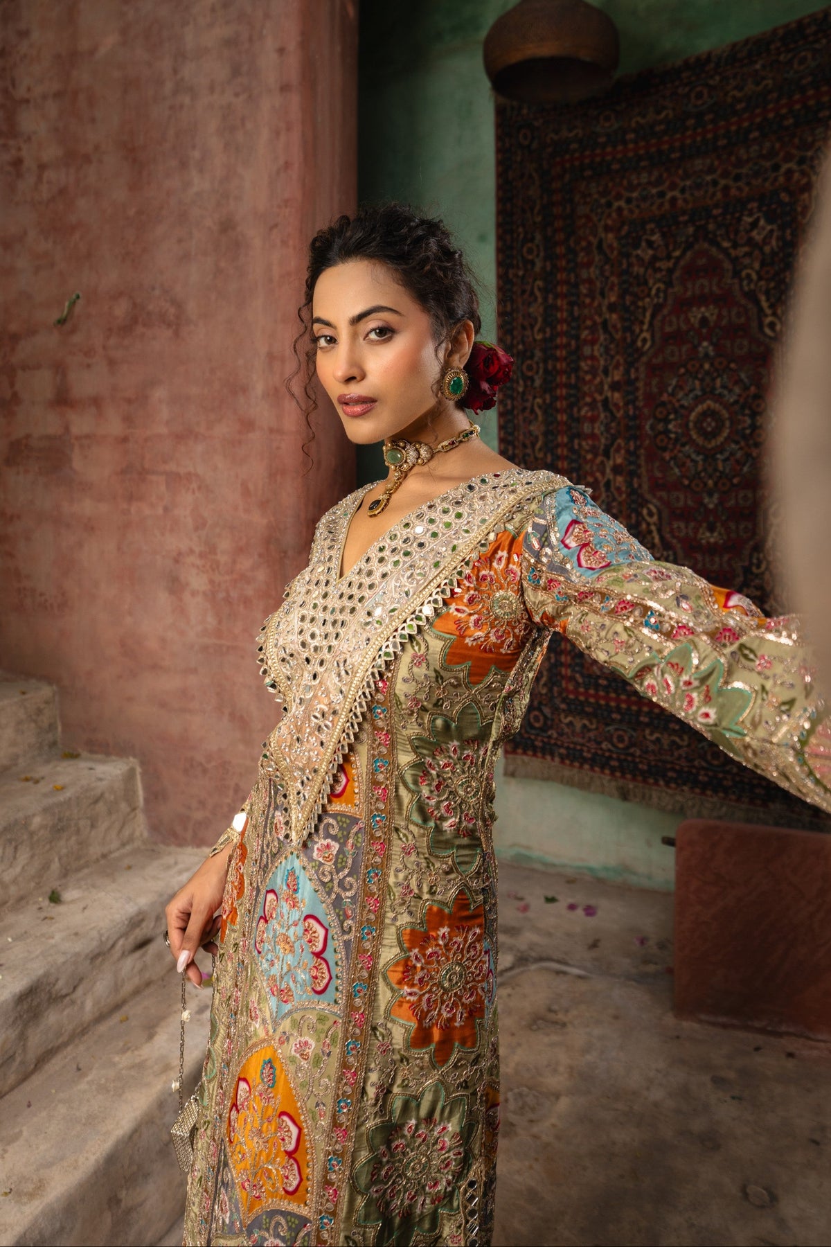 Mist Sage Embellished Crepe Silk Kurta Set