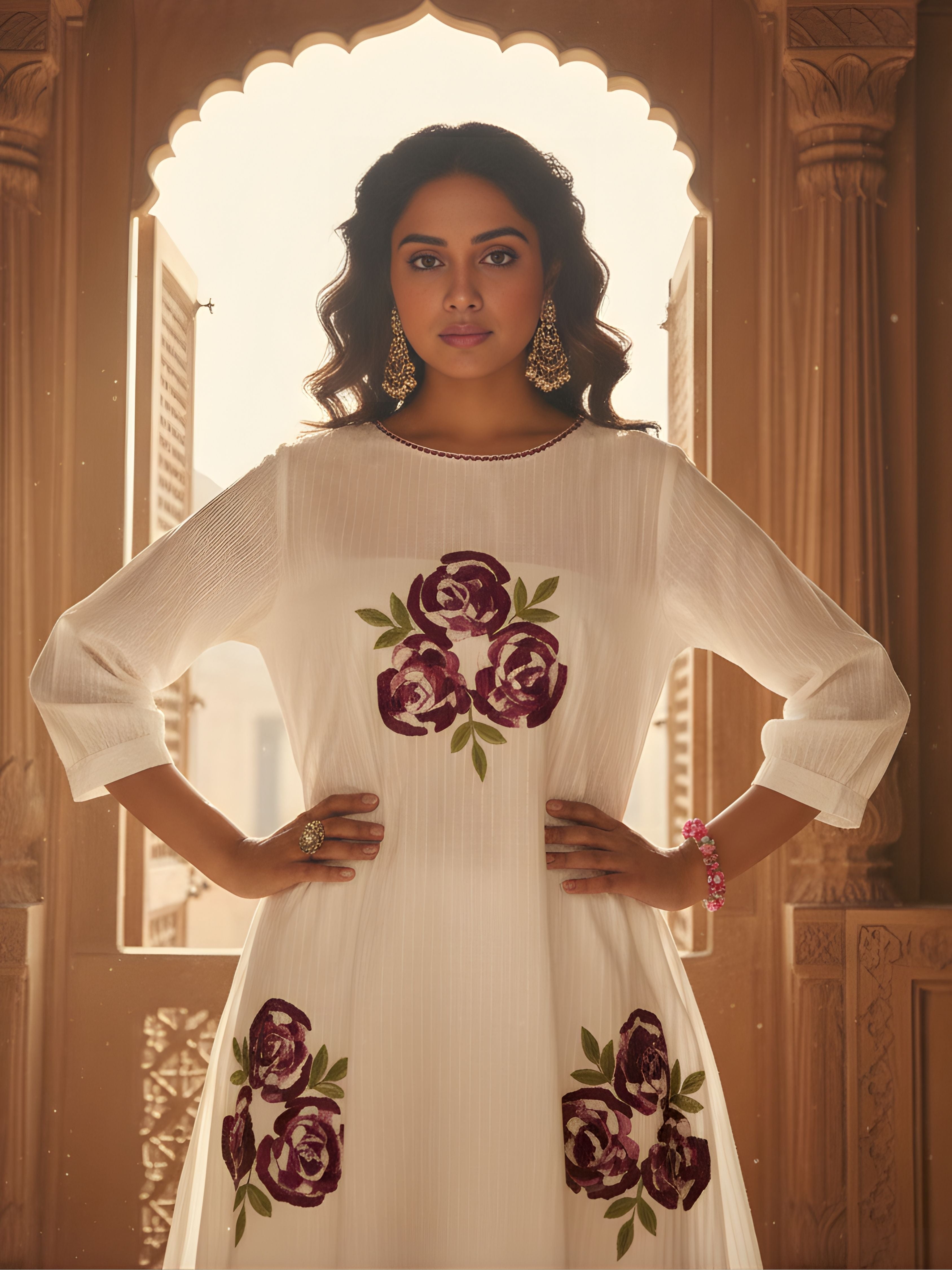 White Floral Embroidered Cotton Co-Ord Set