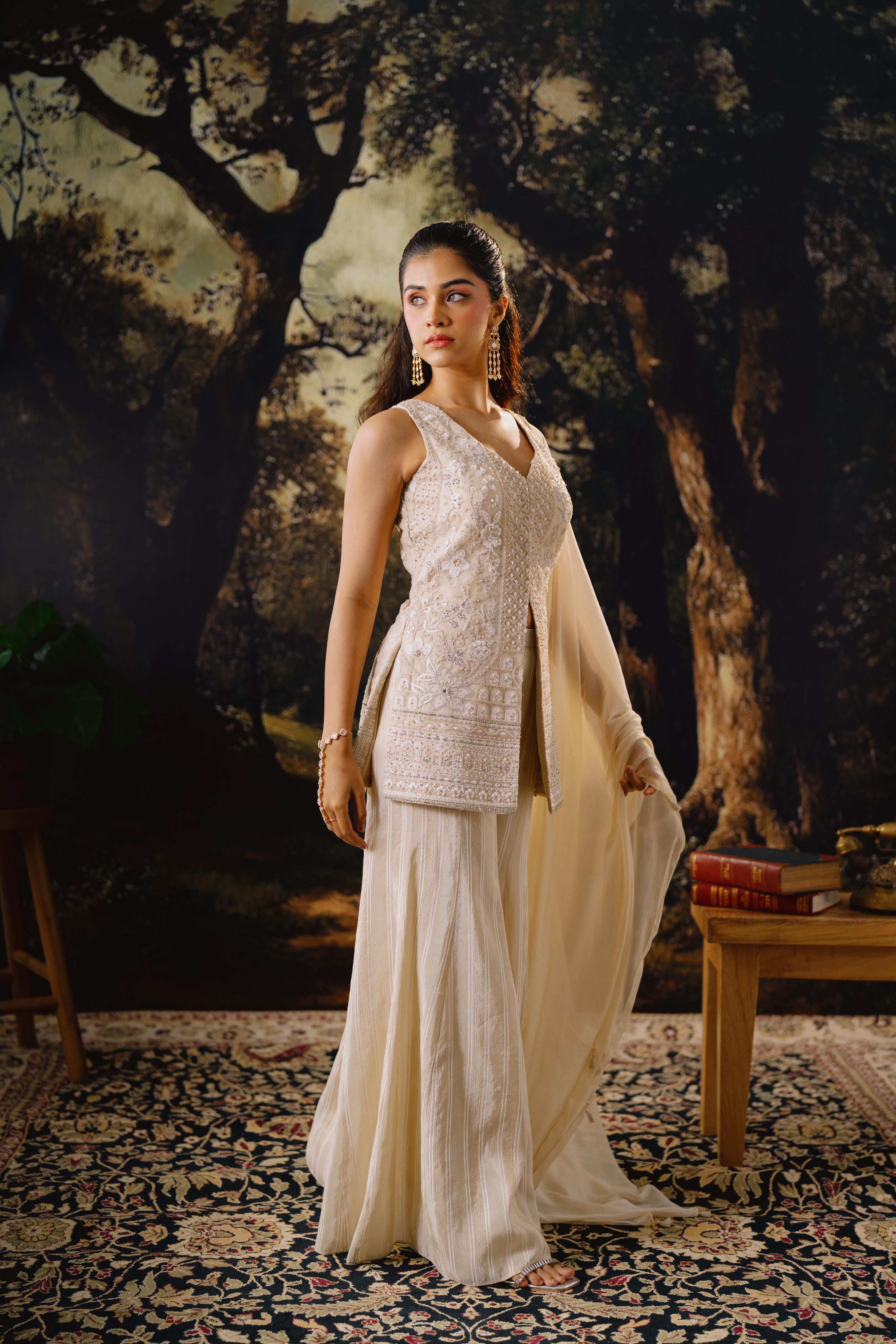 Ivory Embroidered Palazzo Set