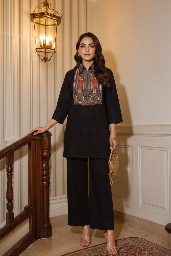 Luxe Noir Embellished Dola Silk Co-Ord Set