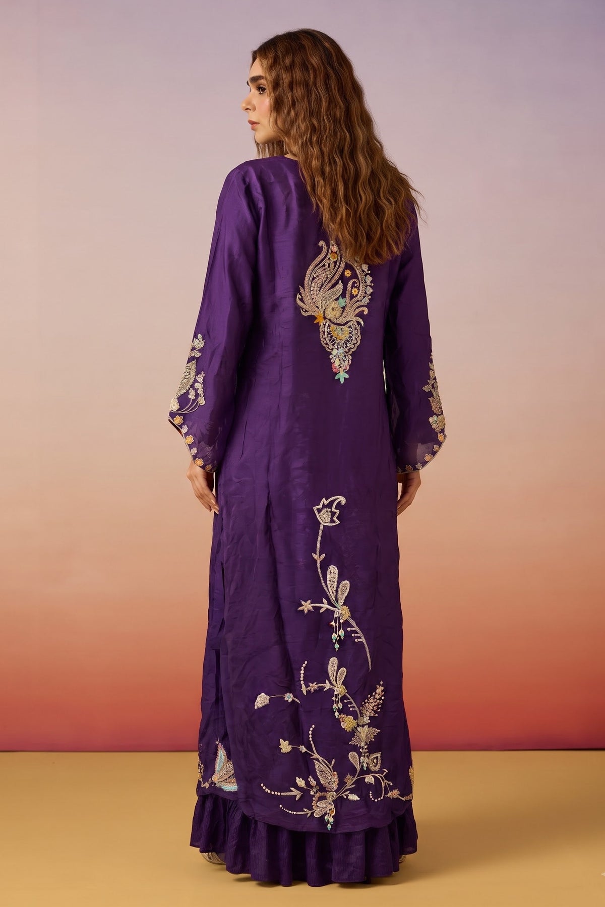Orchid Luxe Embellished Crepe Silk Sharara Set
