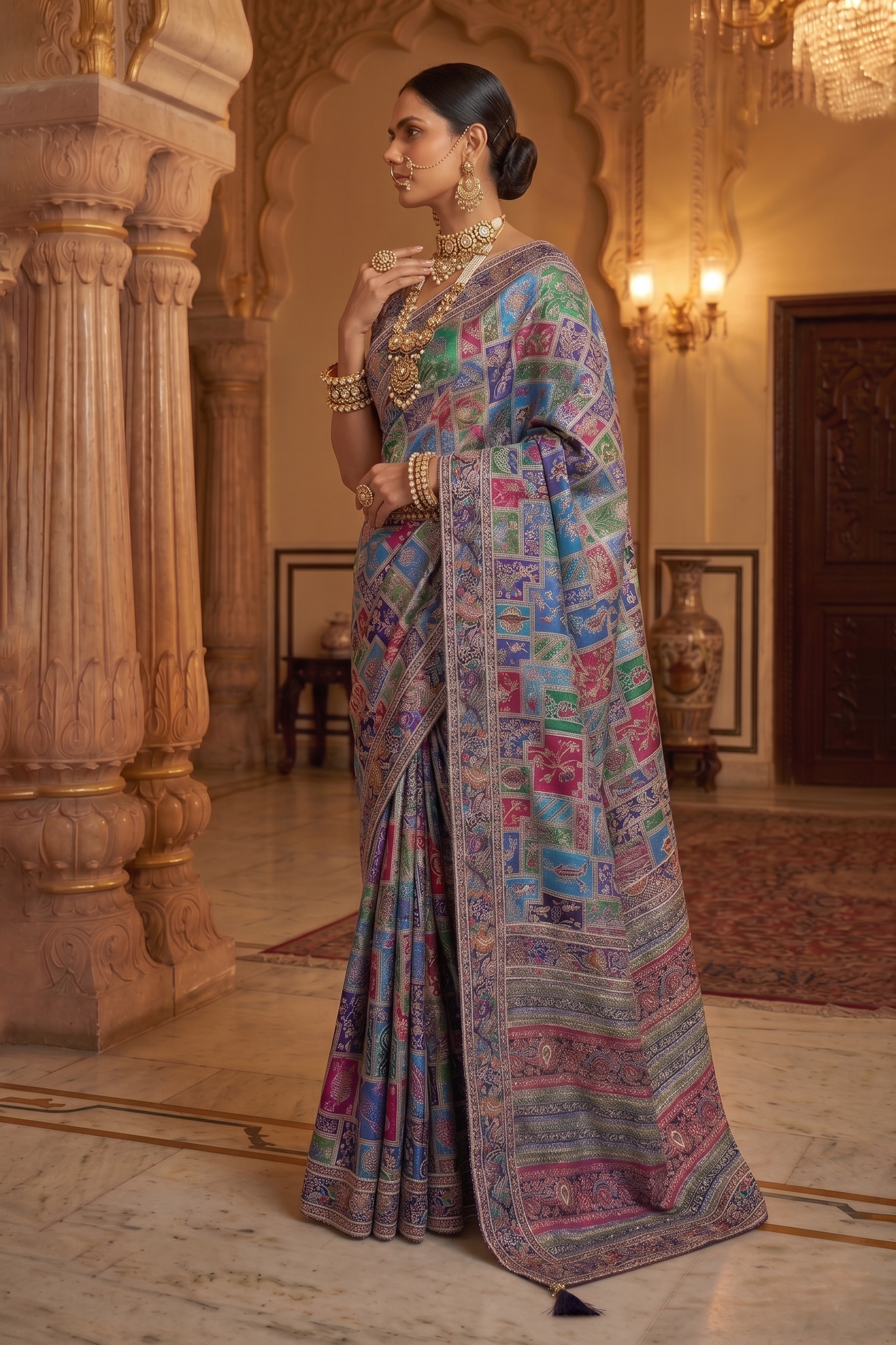 Multicolor Heritage Embellished Crepe Silk Saree