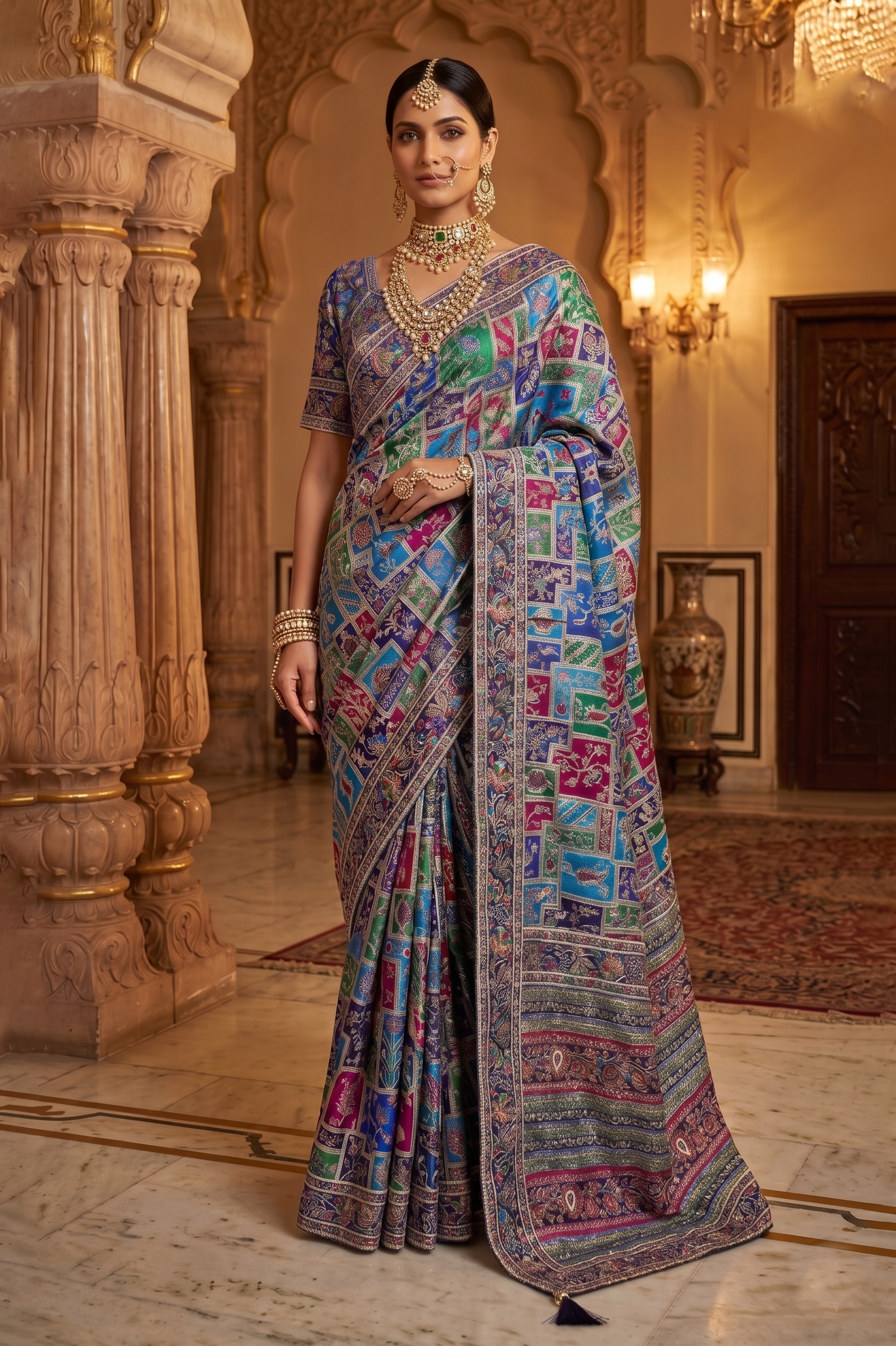 Multicolor Heritage Embellished Crepe Silk Saree