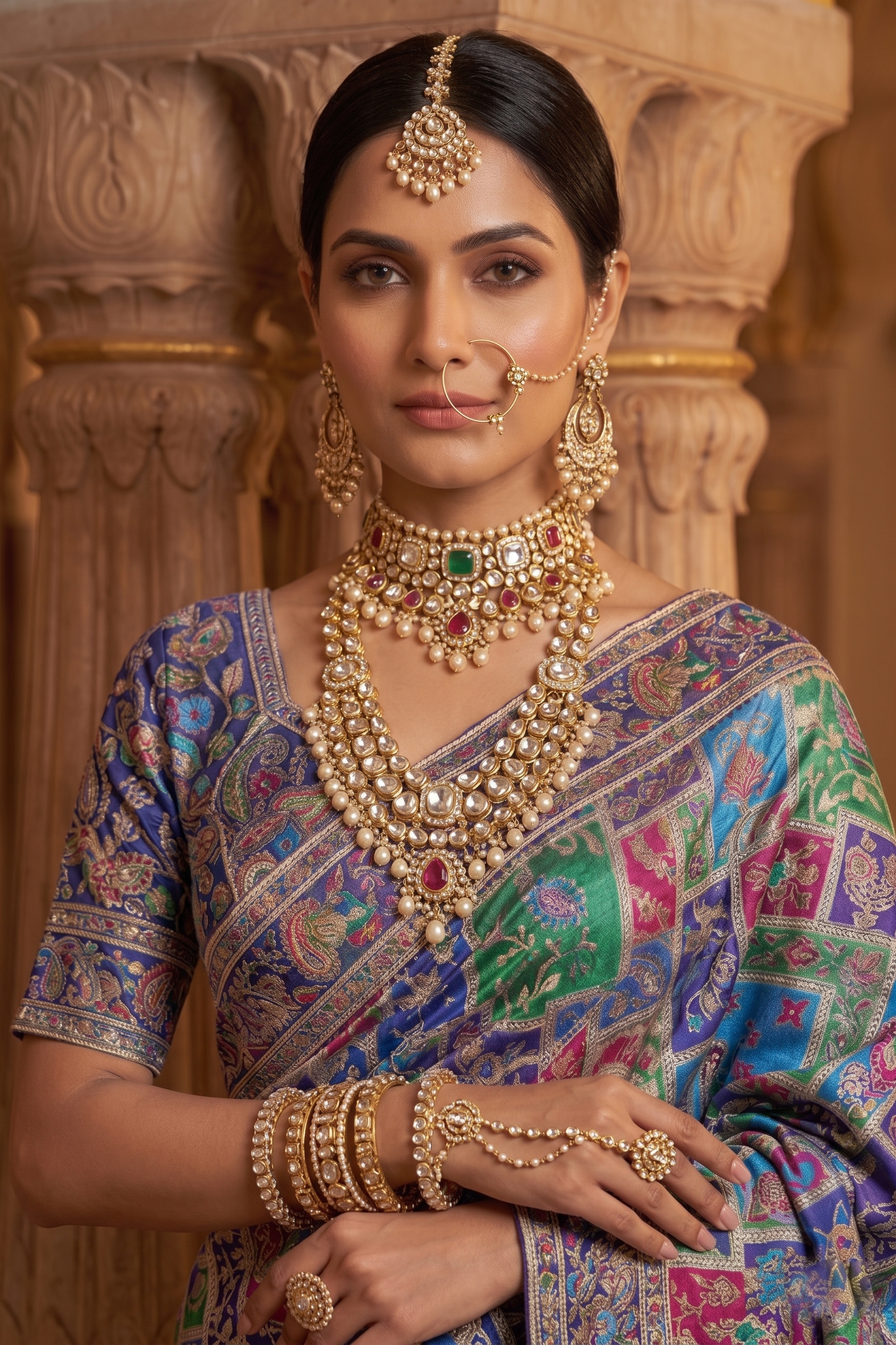 Multicolor Heritage Embellished Crepe Silk Saree