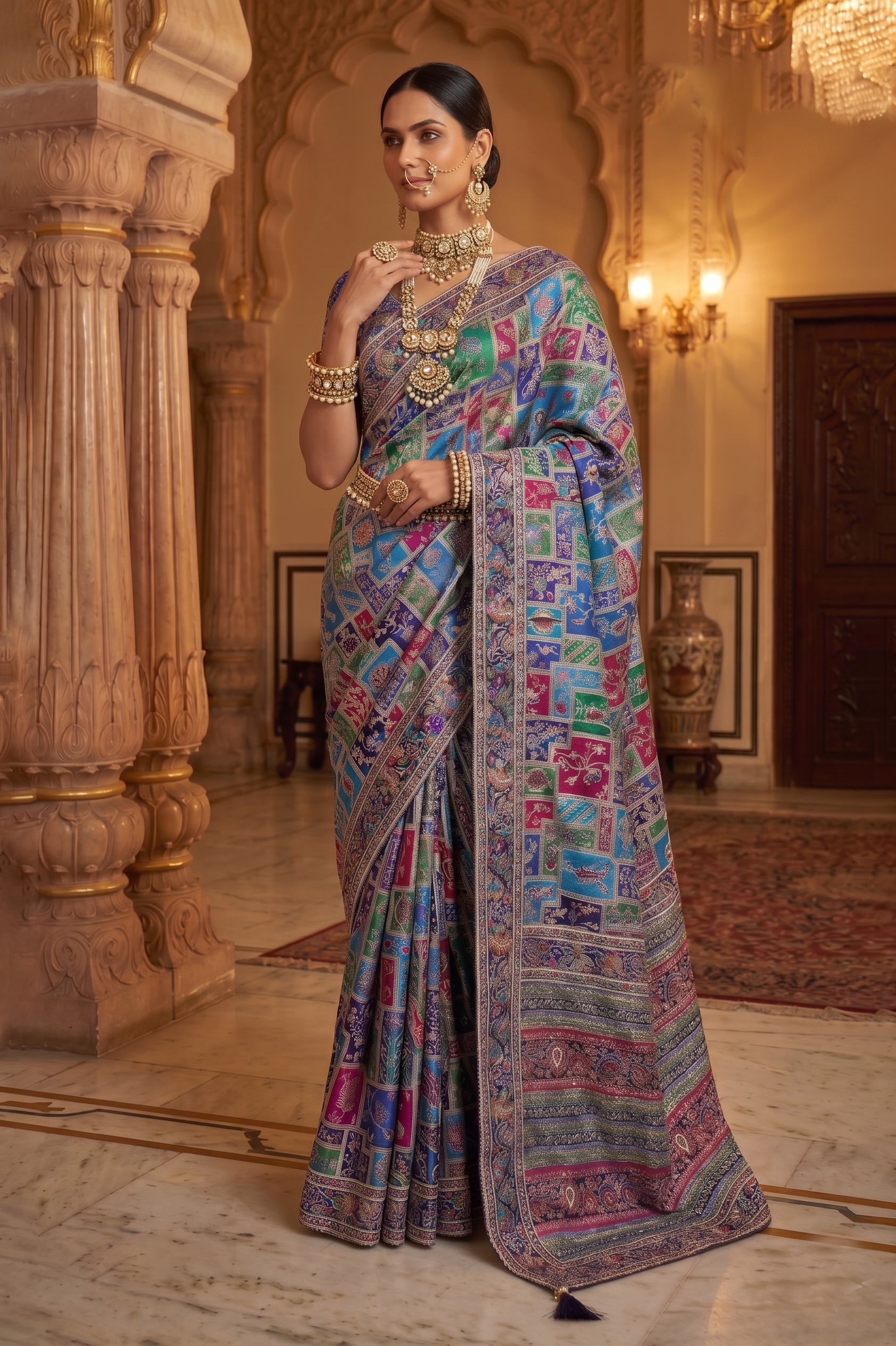 Multicolor Heritage Embellished Crepe Silk Saree
