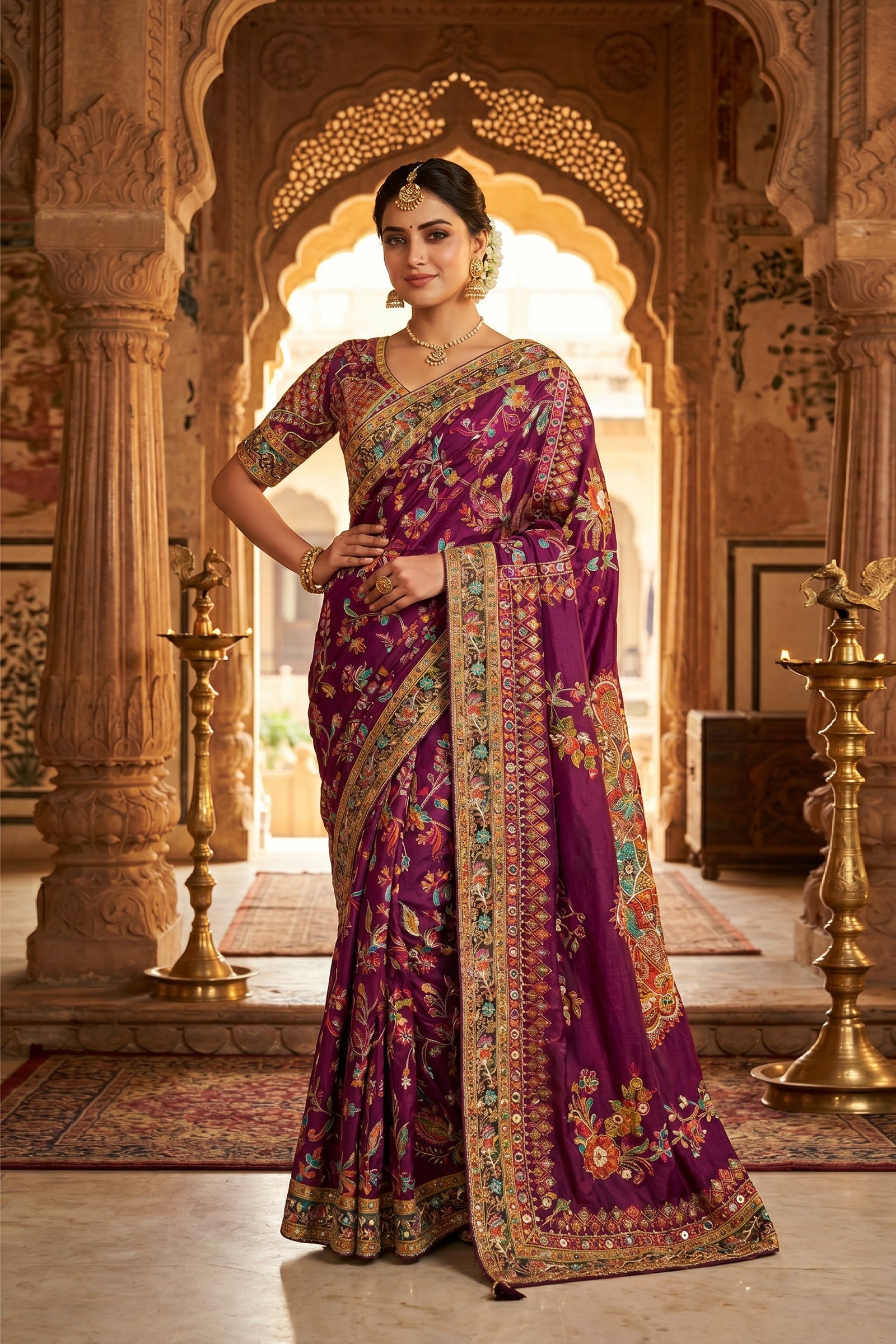 Mulberry Heritage Embellished Crepe Silk Saree