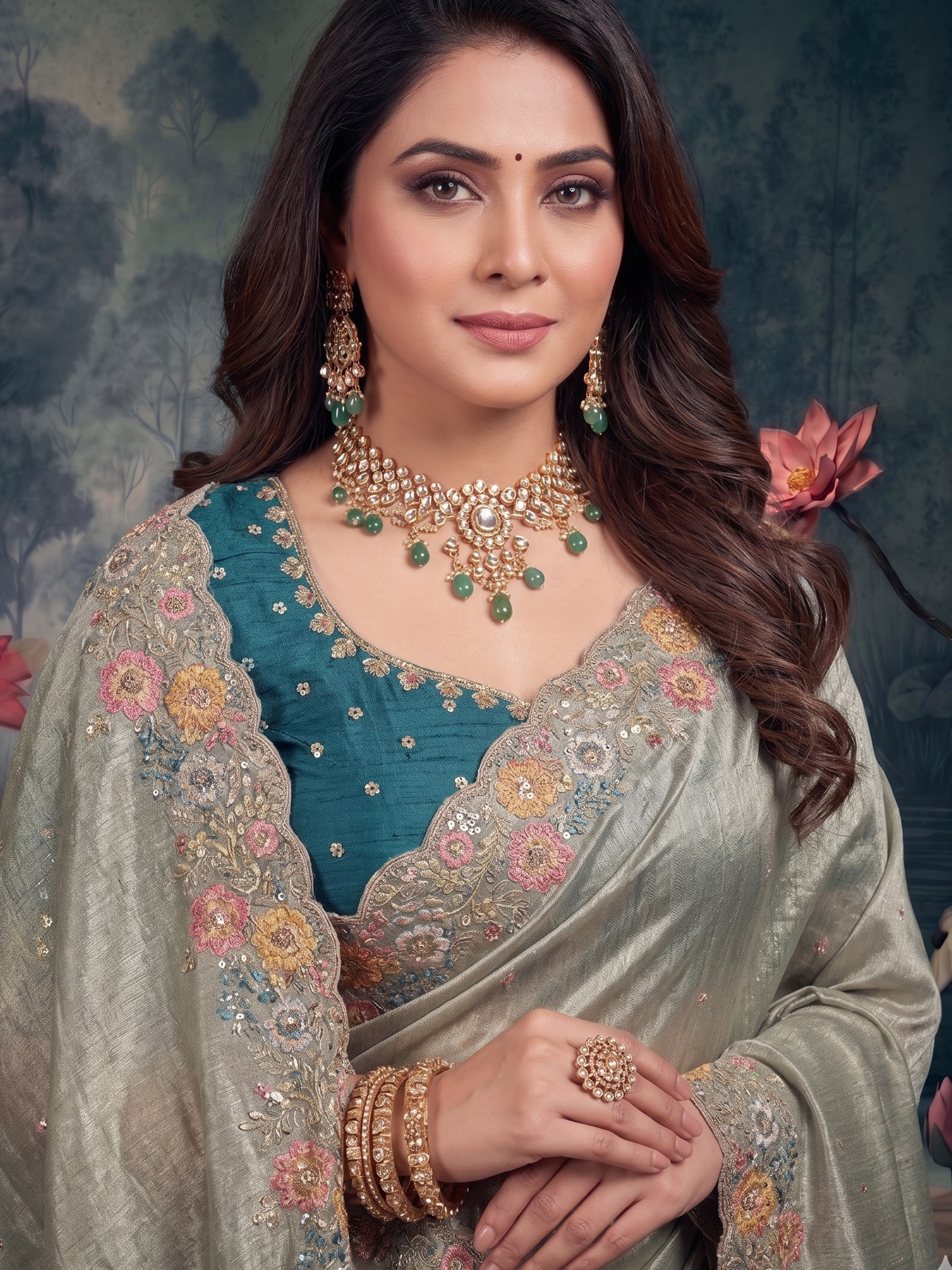 Silver Mist Embellished Tissue Silk Saree