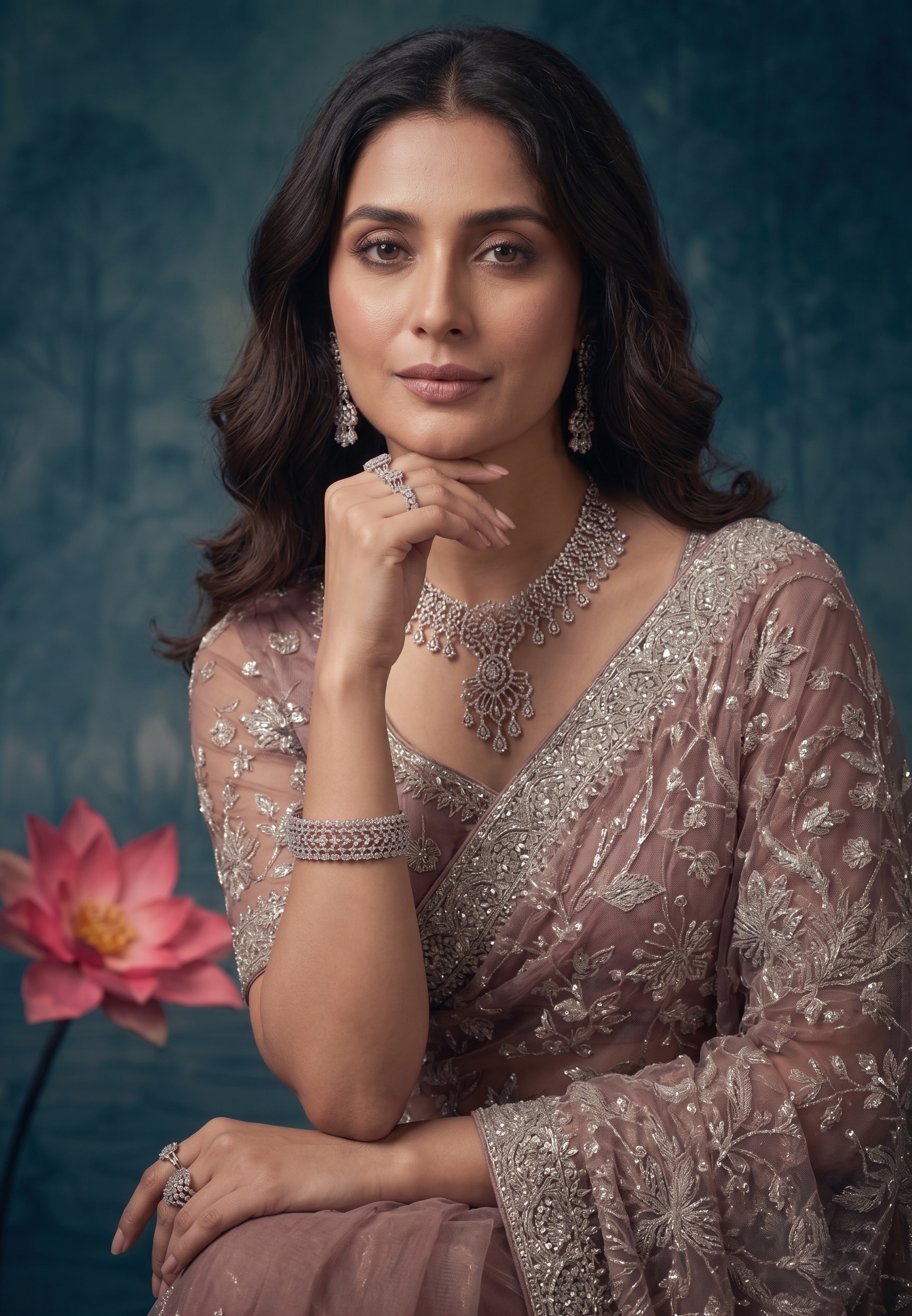 Mauve Mist Embellished Premium Net Saree
