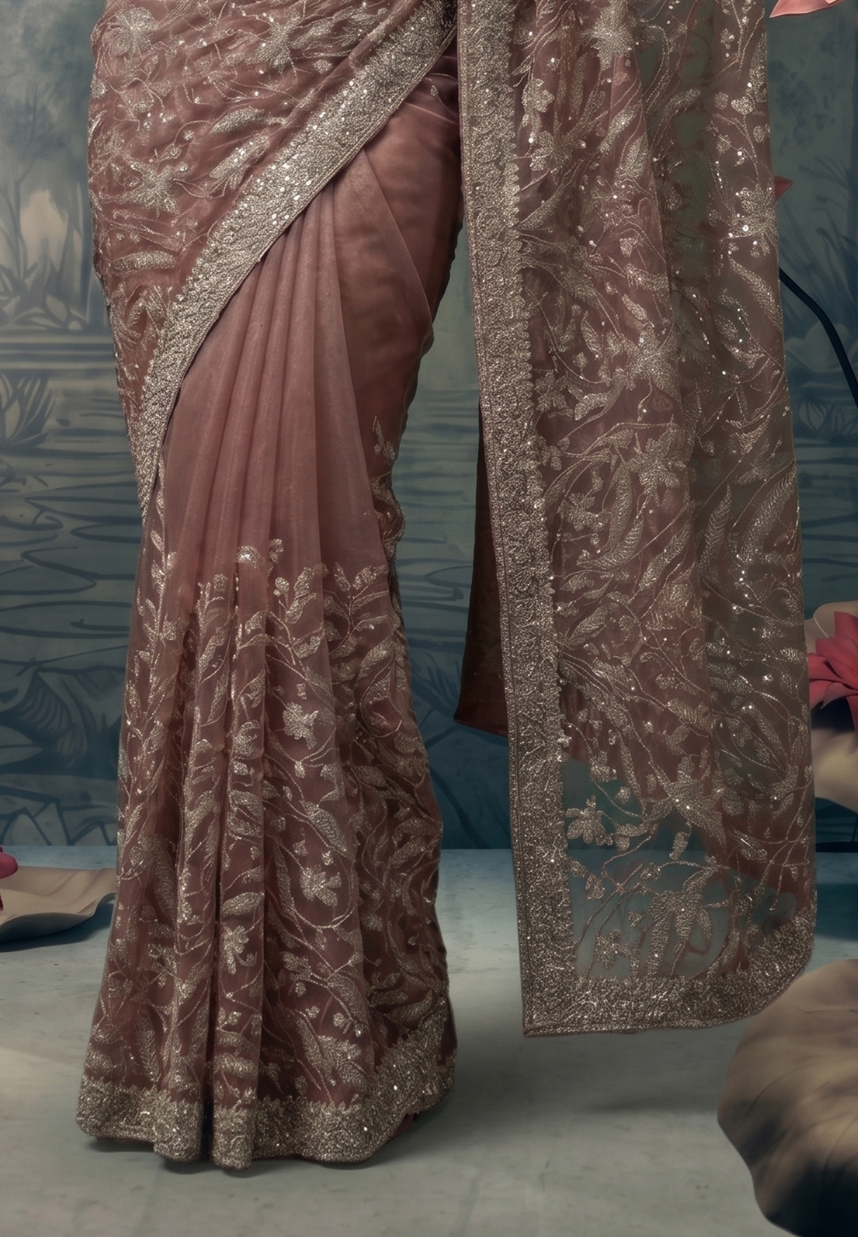 Mauve Mist Embellished Premium Net Saree