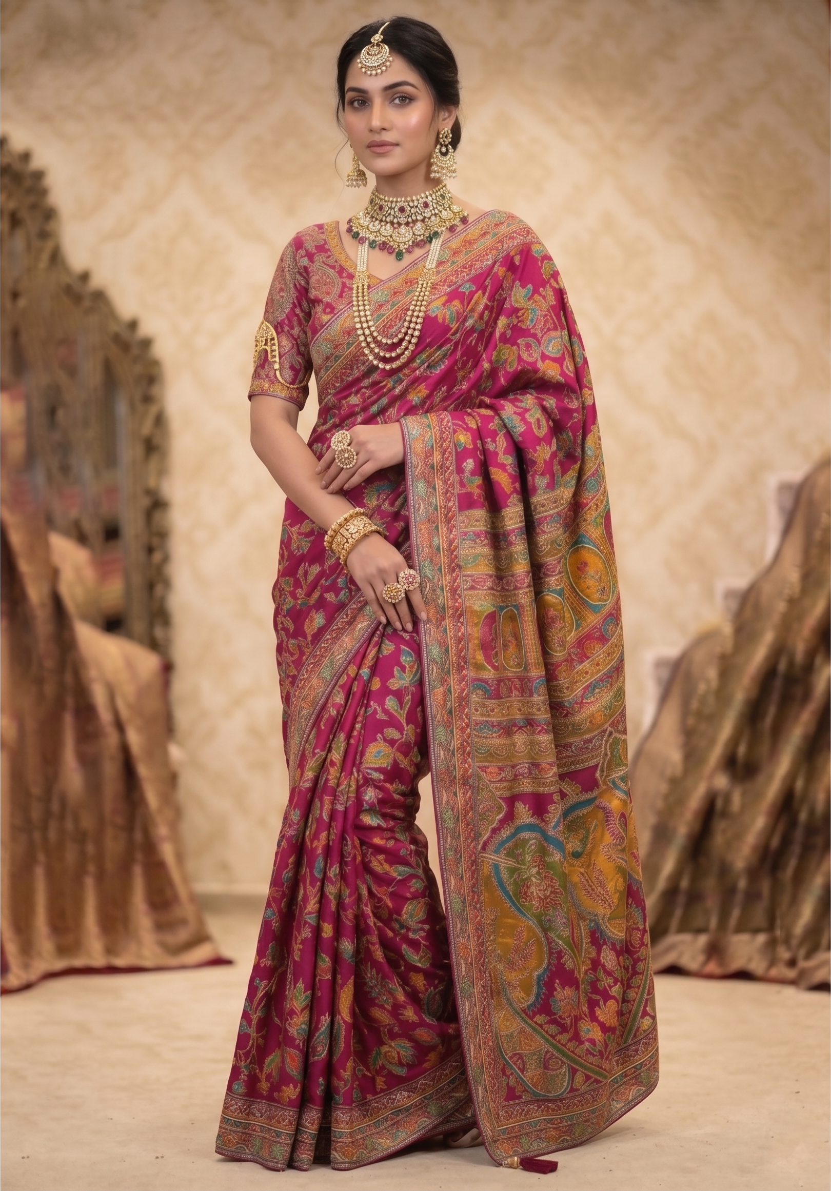 Magenta Heritage Embellished Crepe Silk Saree