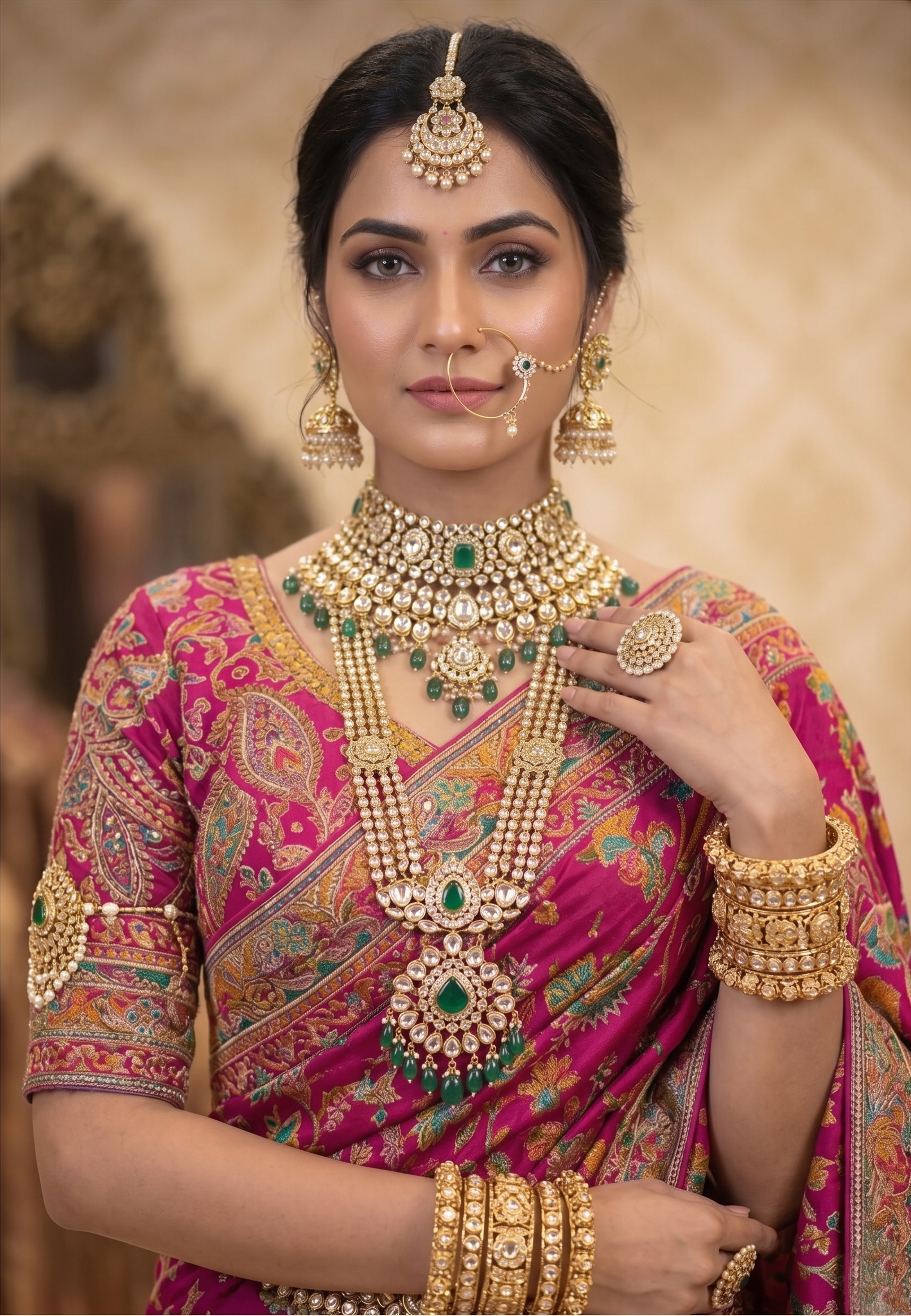 Magenta Heritage Embellished Crepe Silk Saree