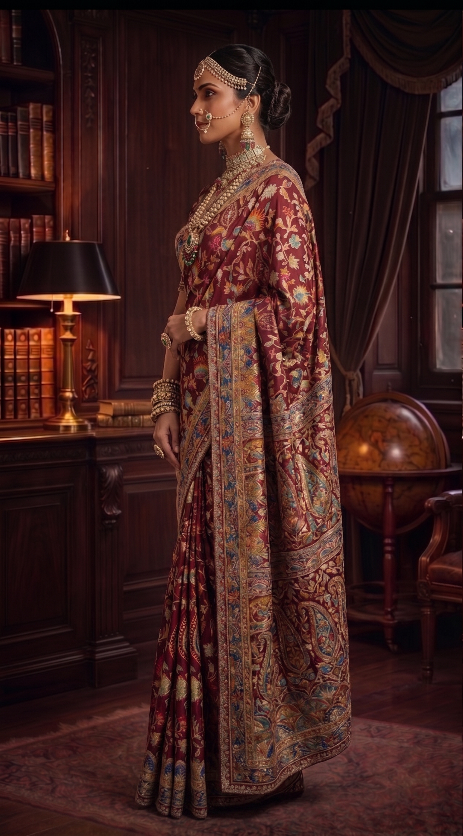 Maroon Heritage Printed Crepe Silk Saree