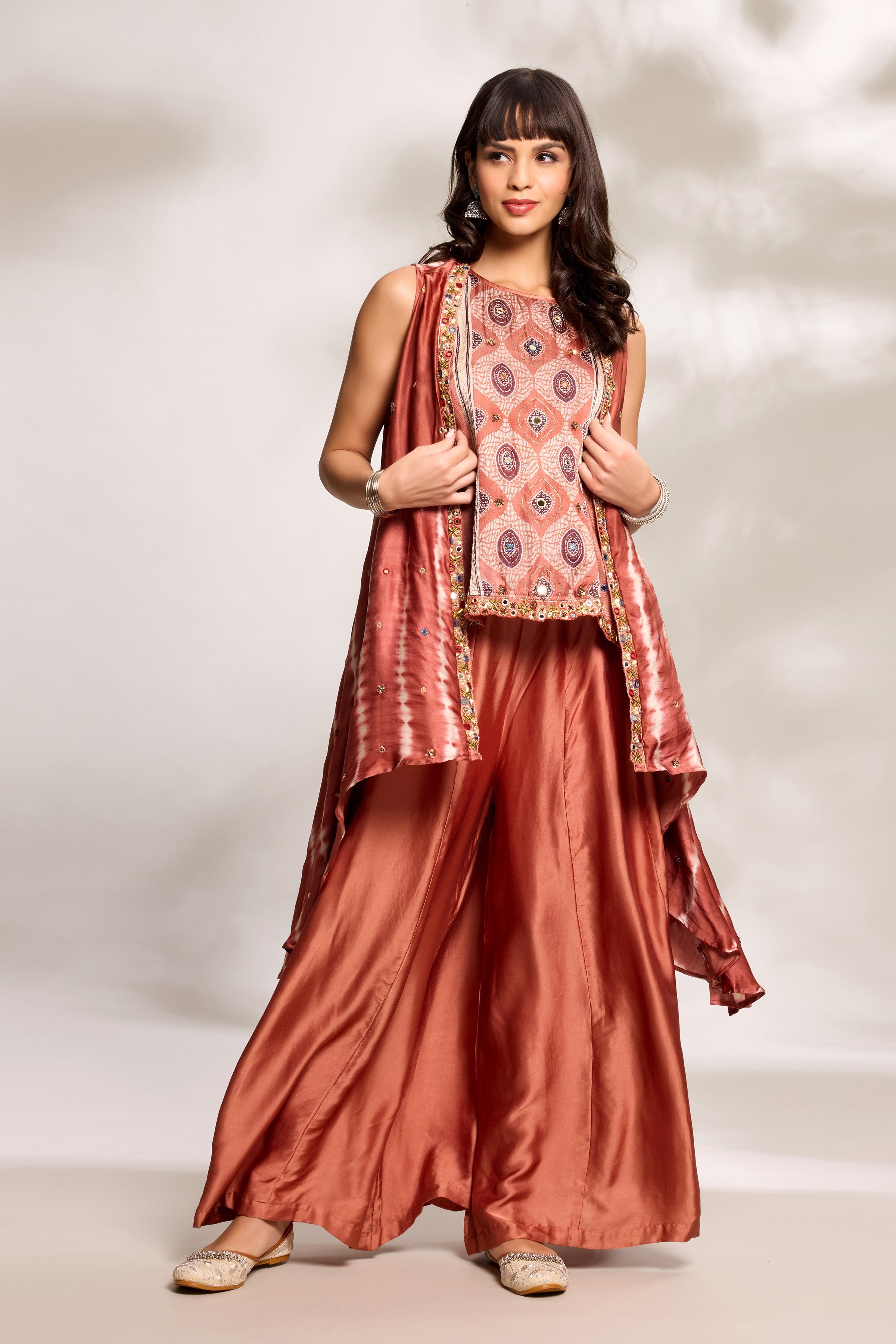 Burnt Orange Printed Cape Set