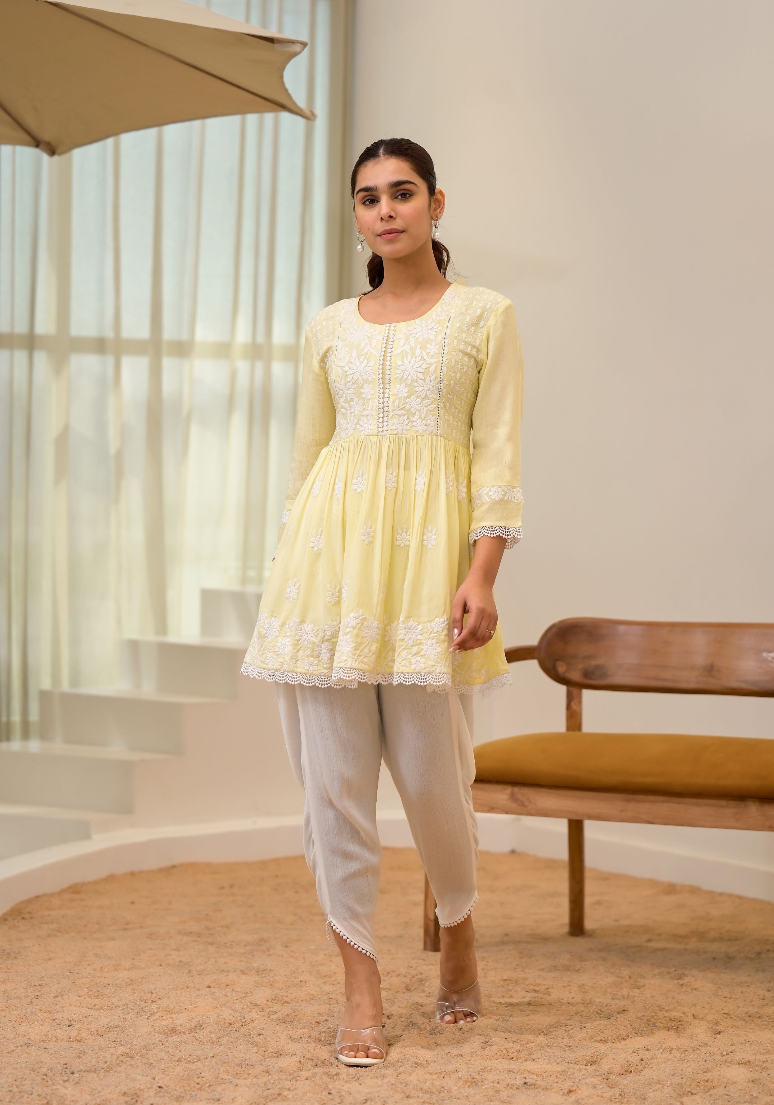 Light Yellow Embroidered Mul-Cotton Co-Ord Set