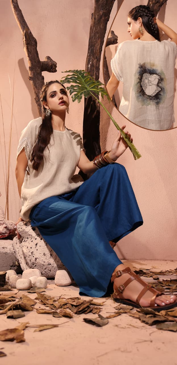 Beige Printed Organic Linen Co-Ord Set