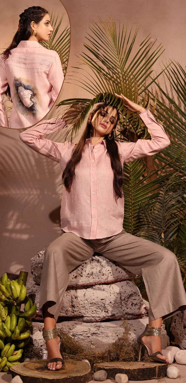 Rose Pink Printed Organic Linen Co-Ord Set