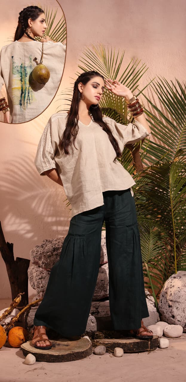 Latte Brown Printed Organic Linen Co-Ord Set