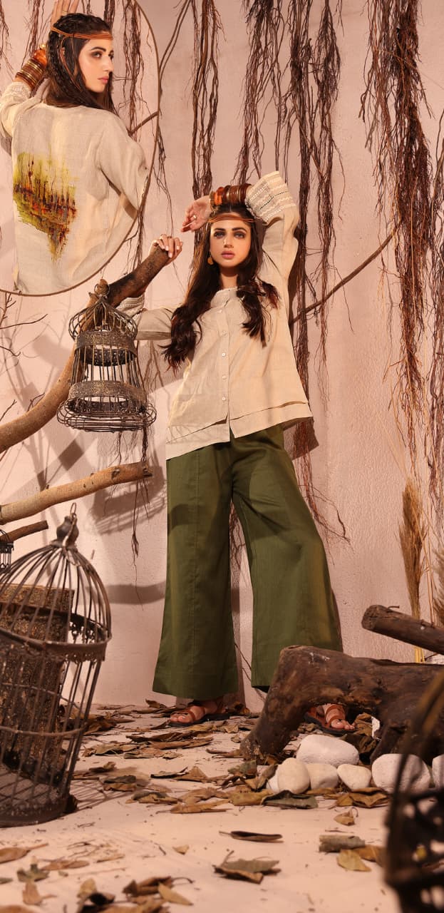 Creamy Nude Printed Organic Linen Co-Ord Set