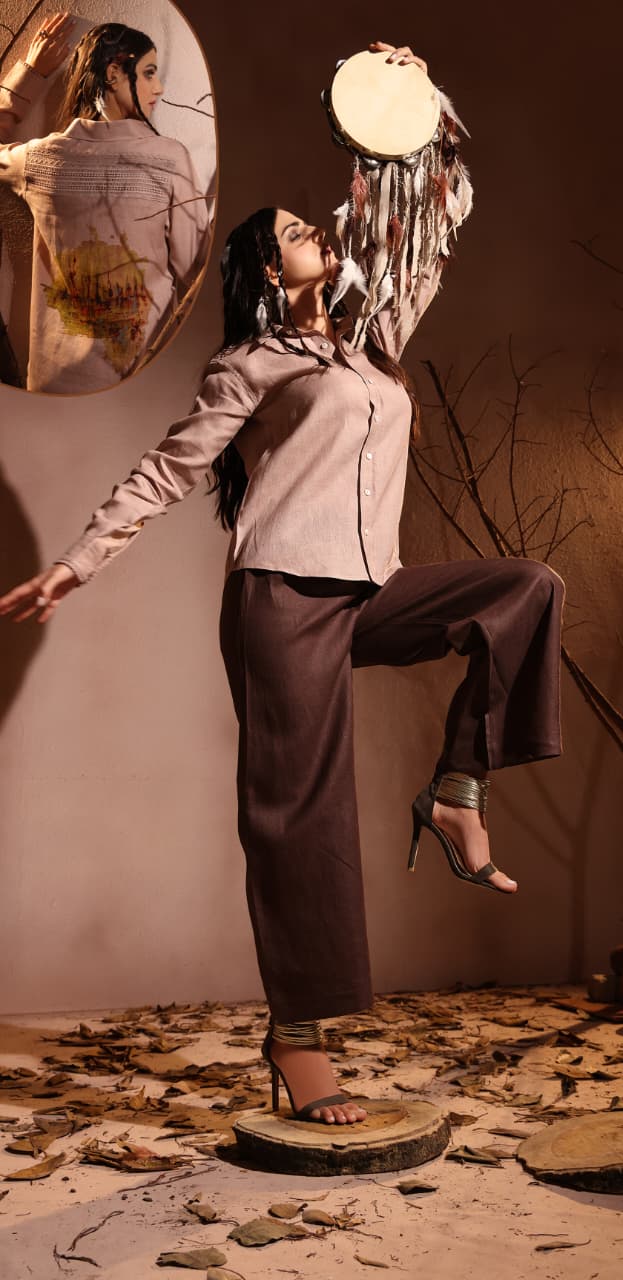 Warm Vanilla Printed Organic Linen Co-Ord Set