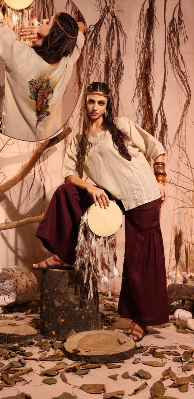 Soft Caramel Printed Organic Linen Co-Ord Set