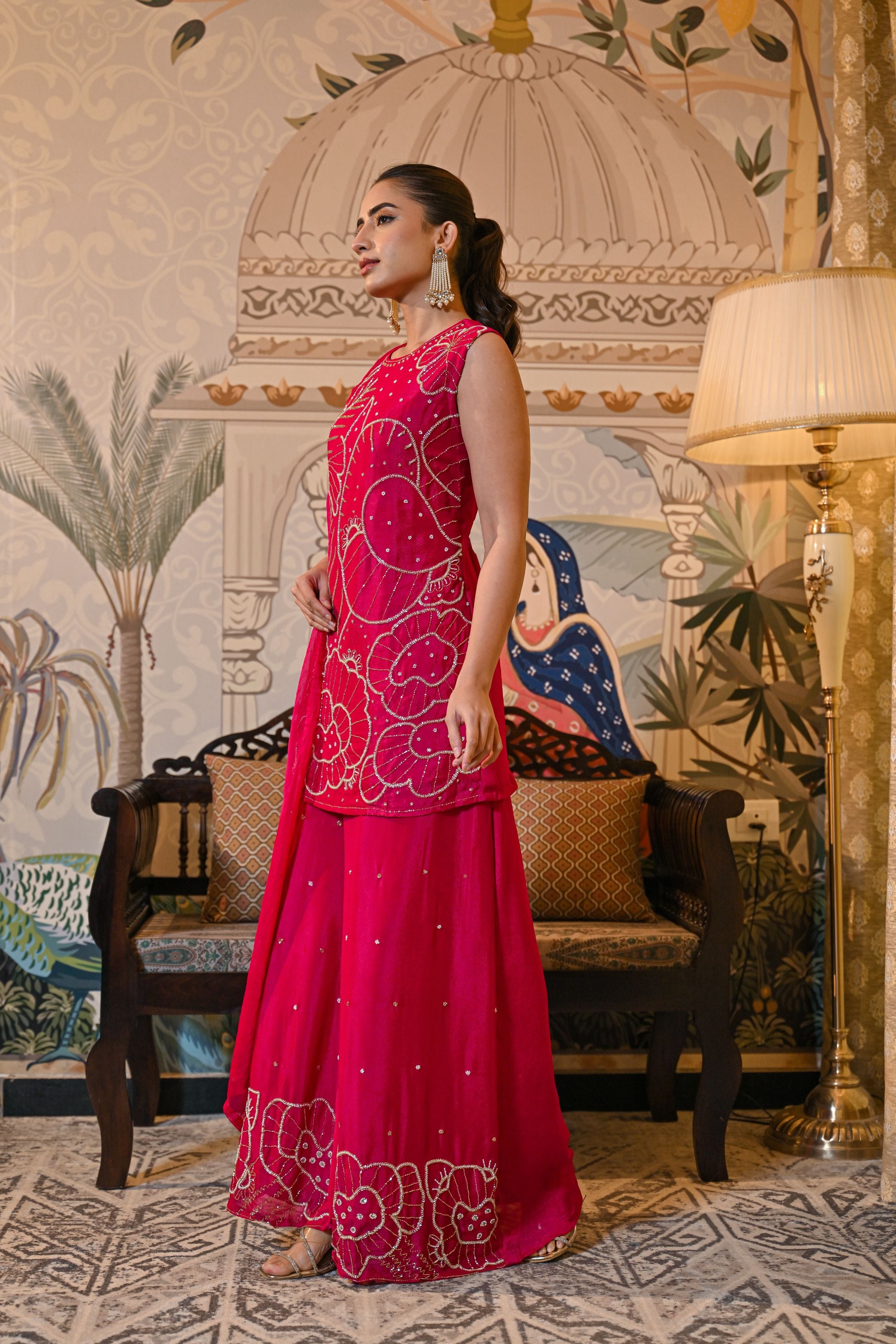 Rani Pink Embroidered Palazzo Set