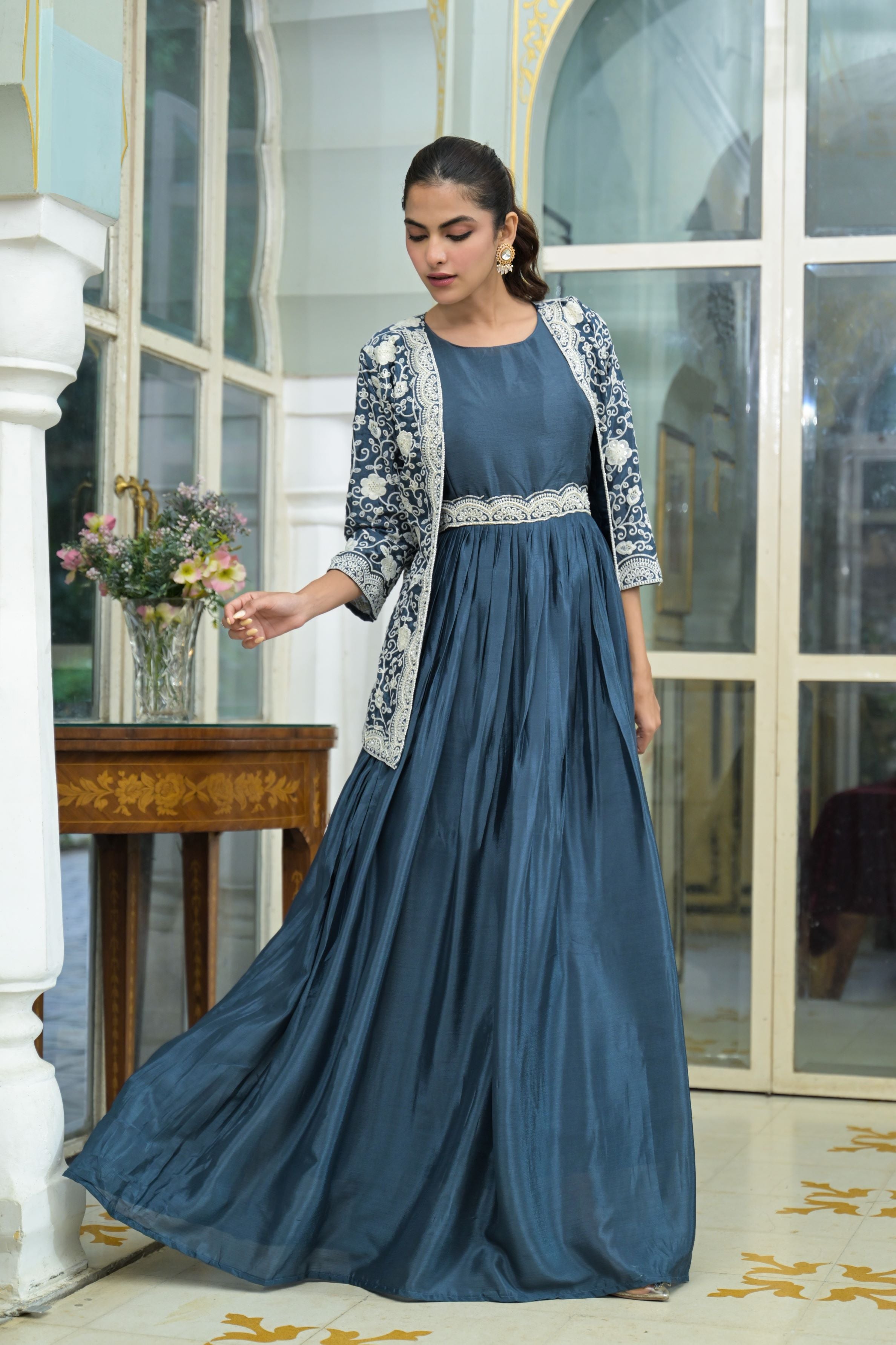 Fashion blue gown with jacket