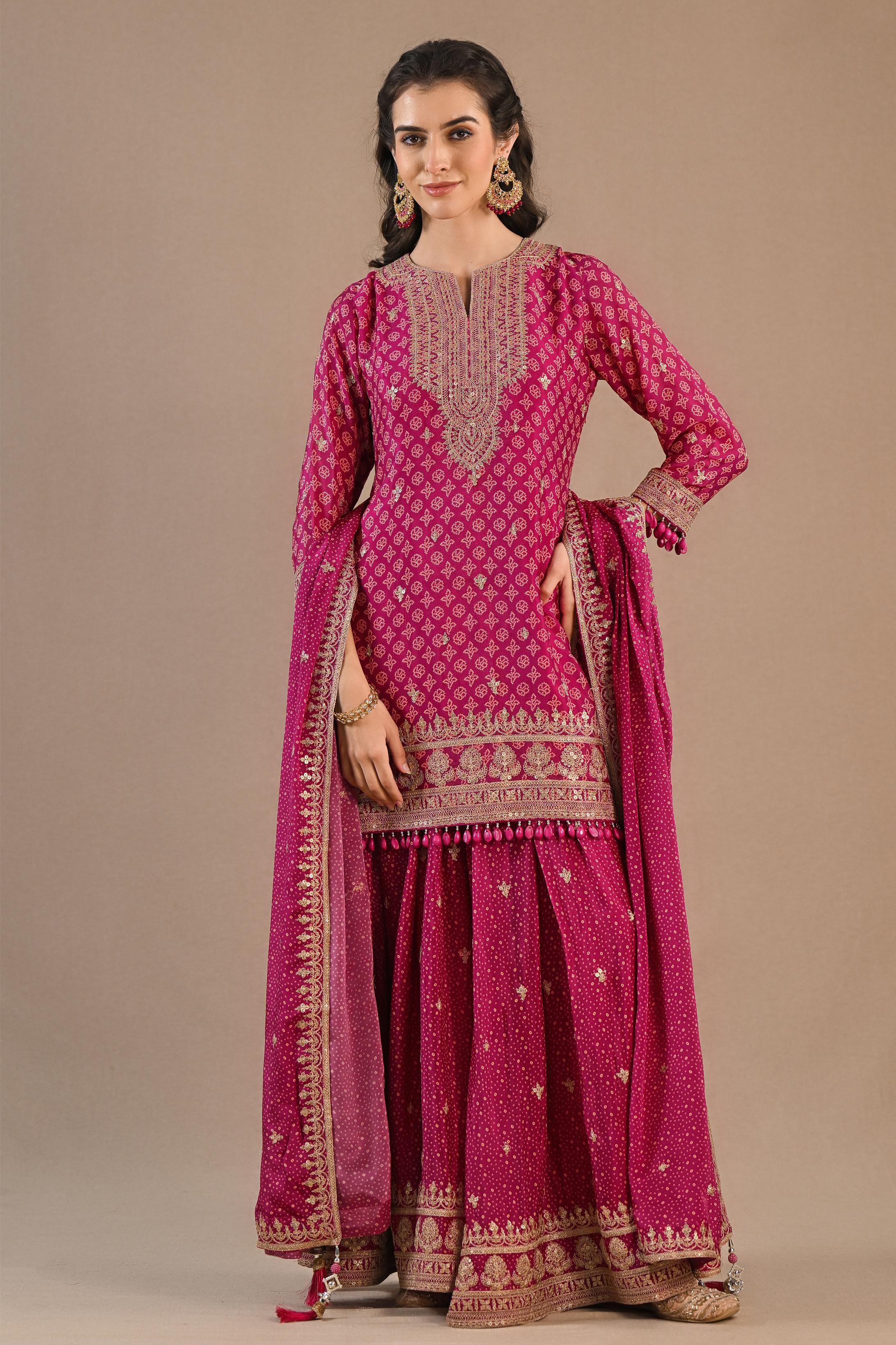 Deep Pink Bandhej Printed Premium Silk Palazzo Set