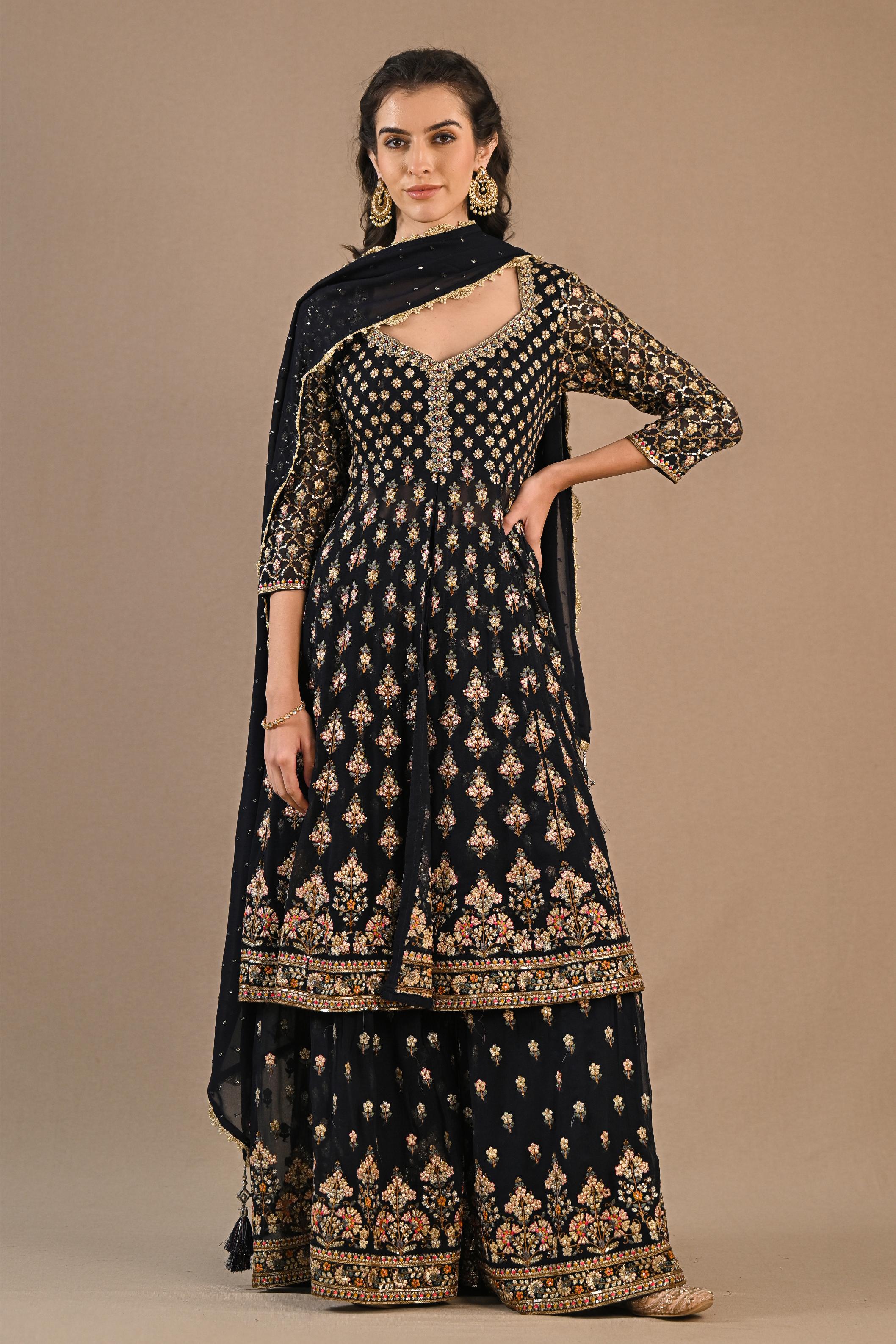 Deep Black Georgette Semi Deep Black Georgette Semi