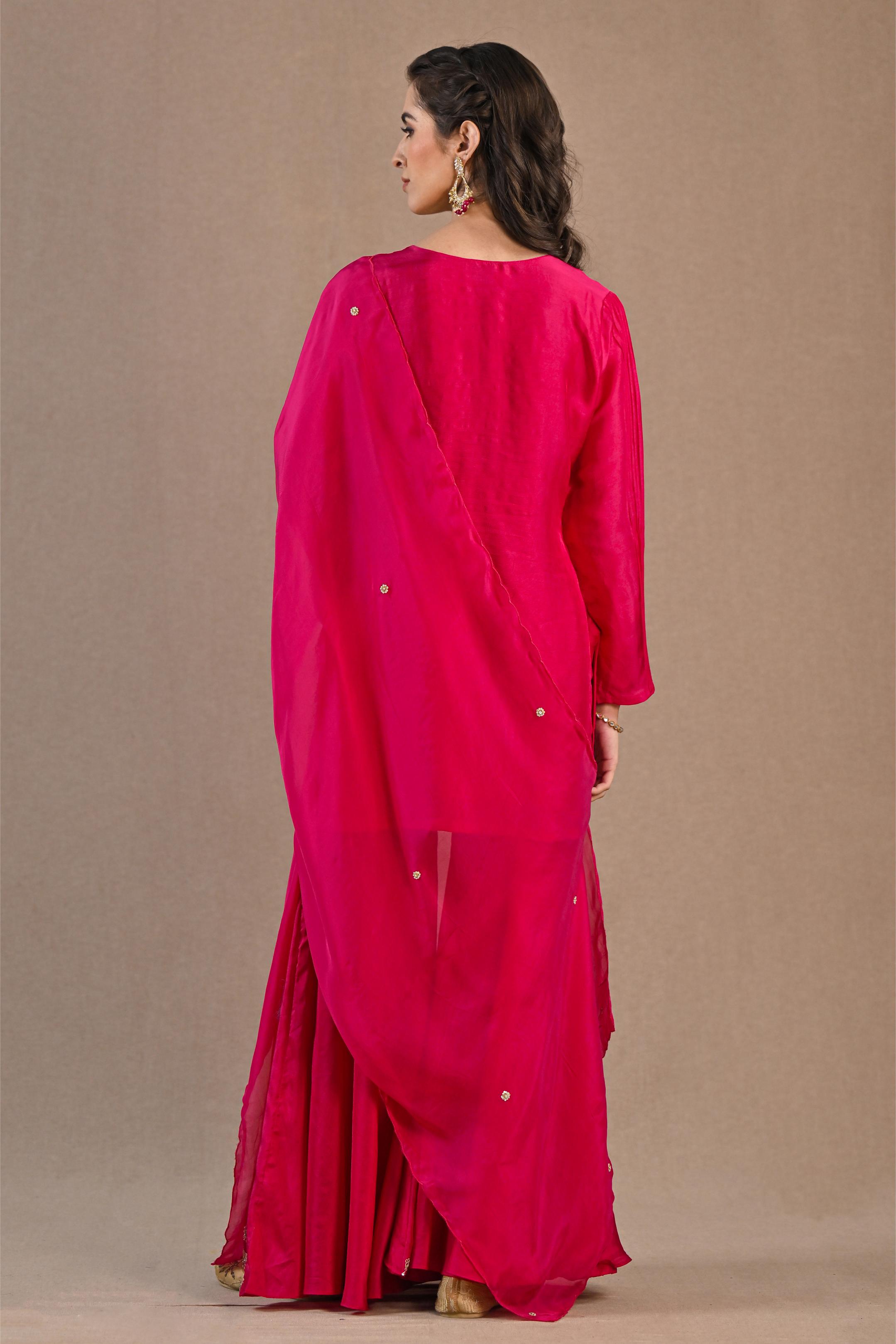 Rani Pink Embroidered Raw Silk Sharara Set