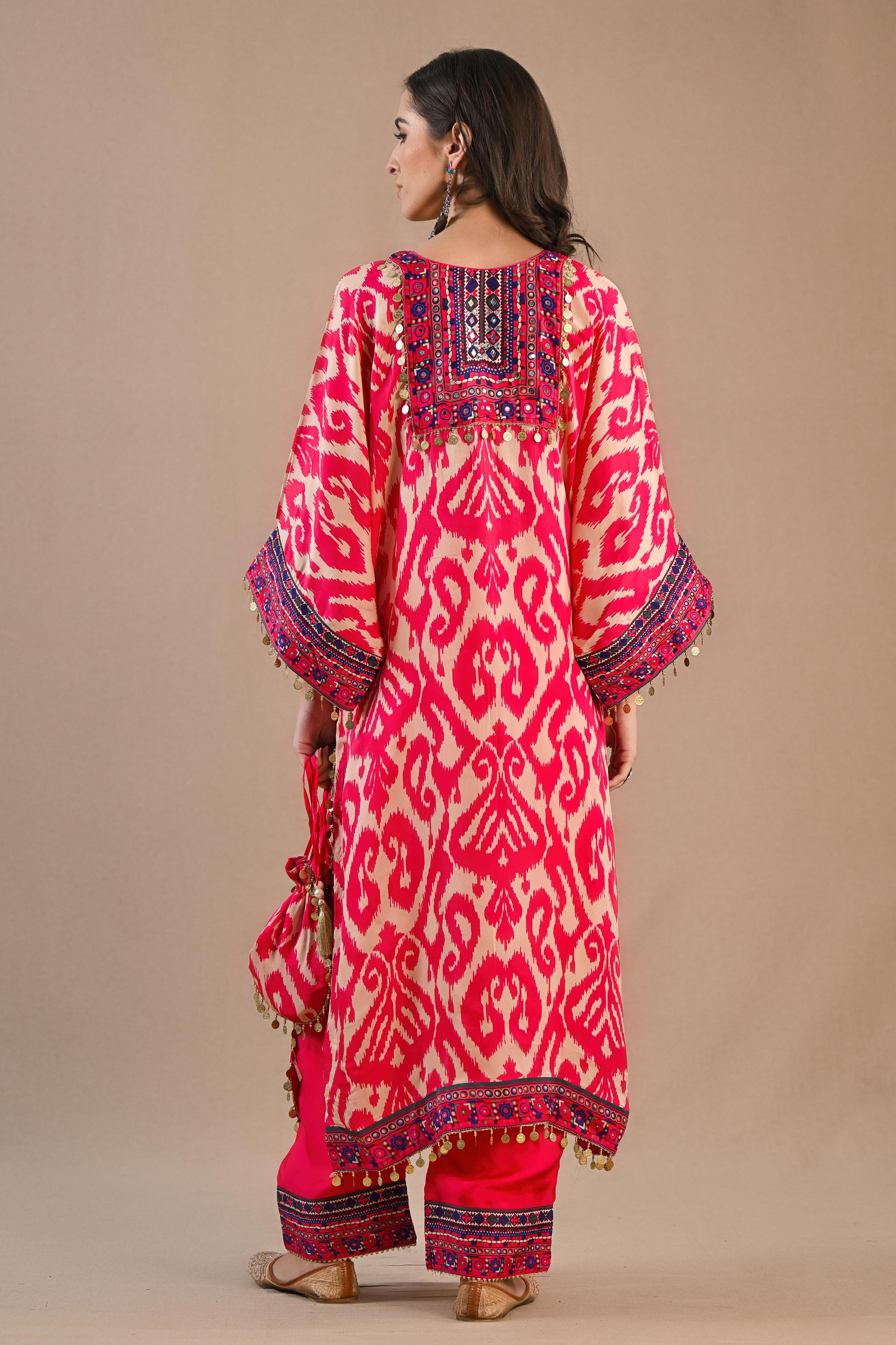 Pink Printed Crepe Silk Kurta Set