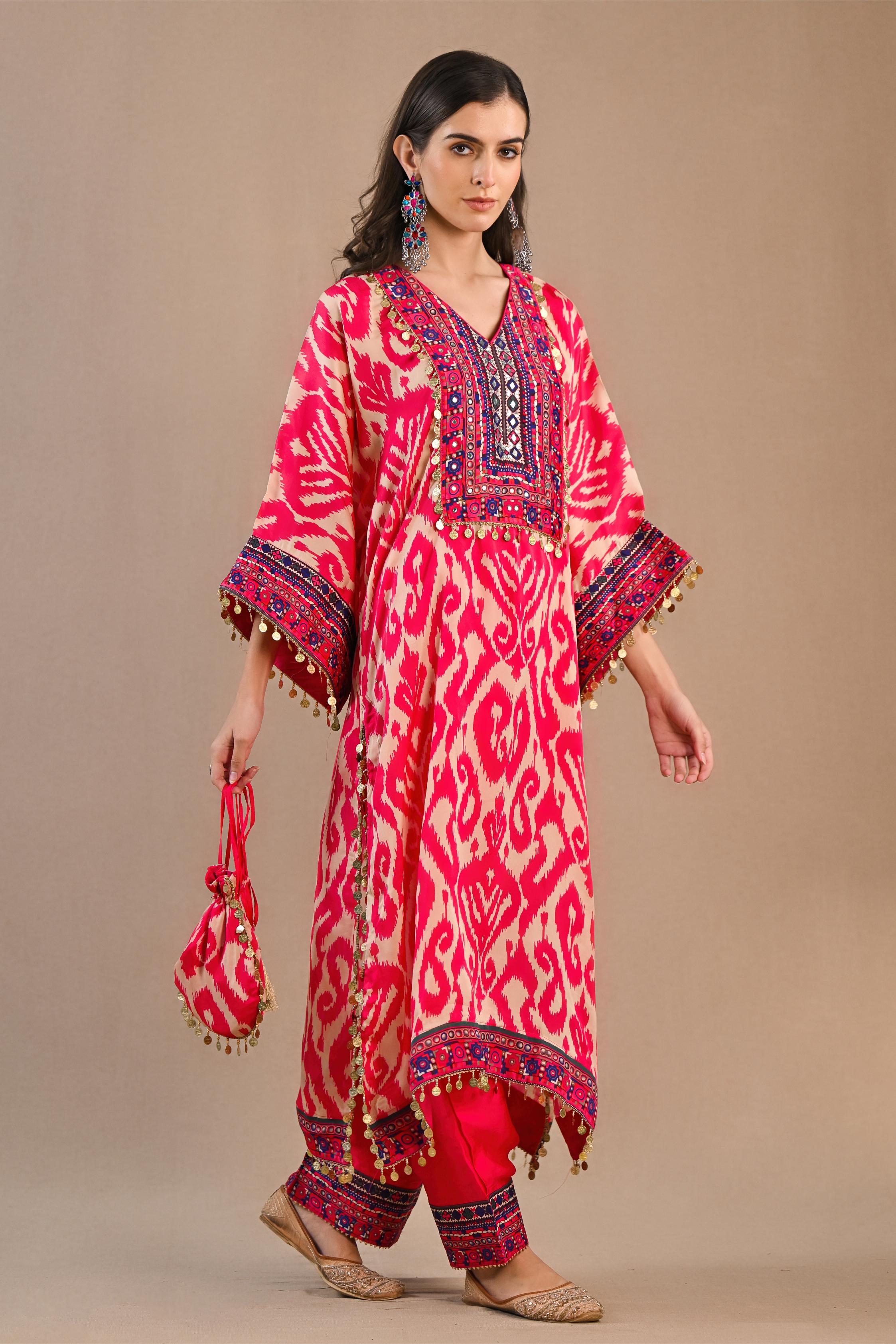 Pink Printed Crepe Silk Kurta Set