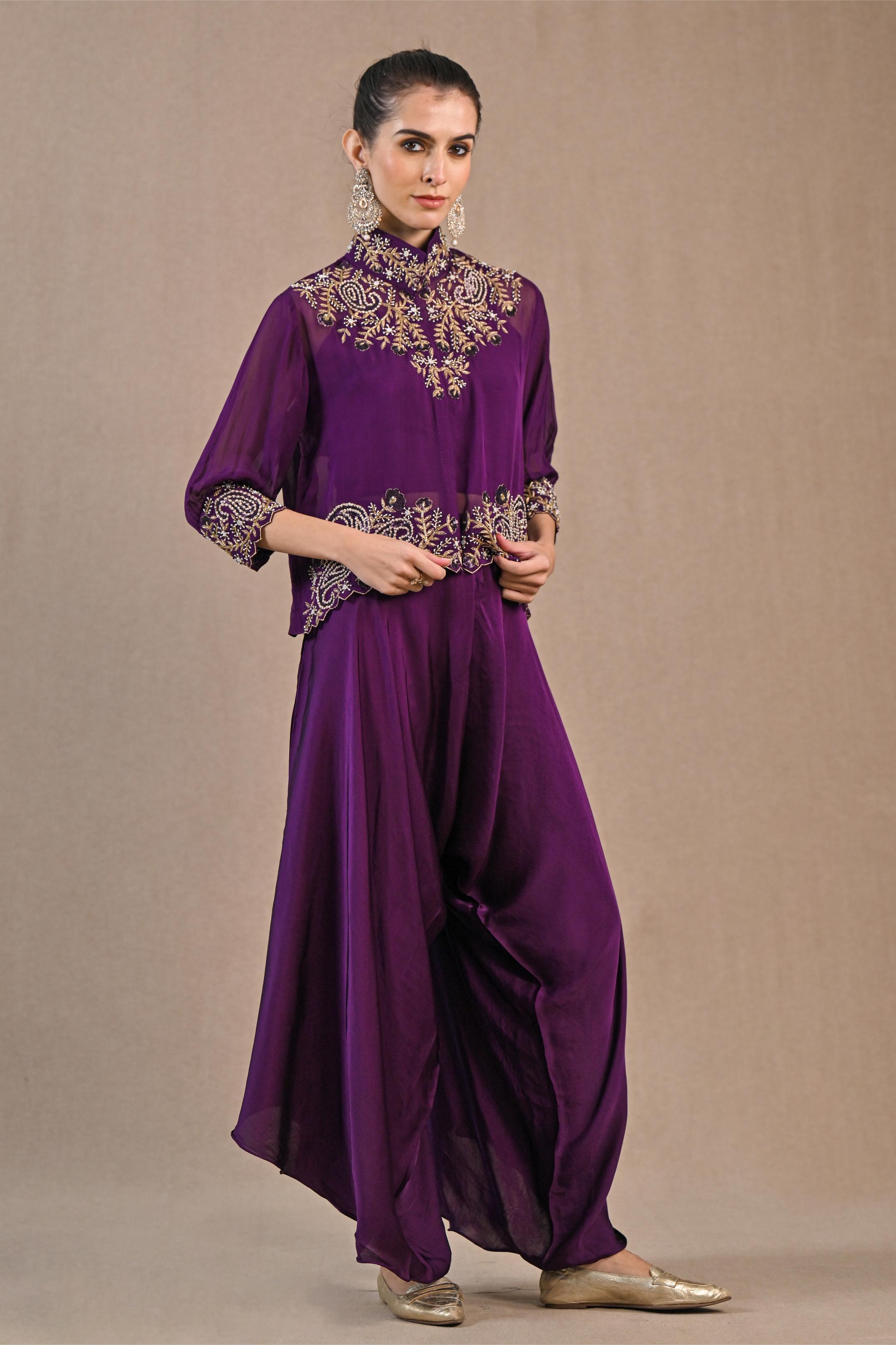 Purple Organza Silk Jacket & Palazzo Set