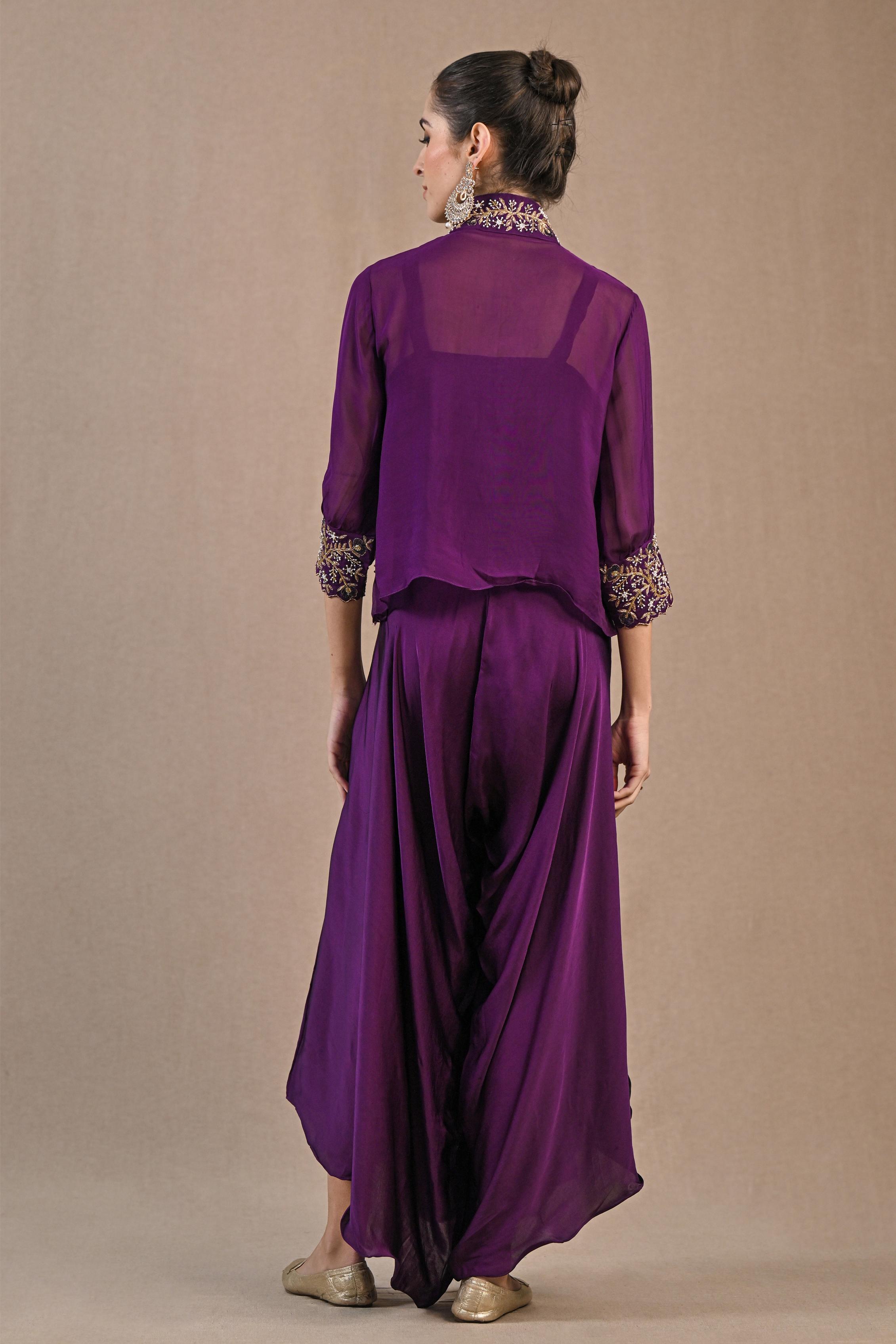 Purple Organza Silk Jacket & Palazzo Set