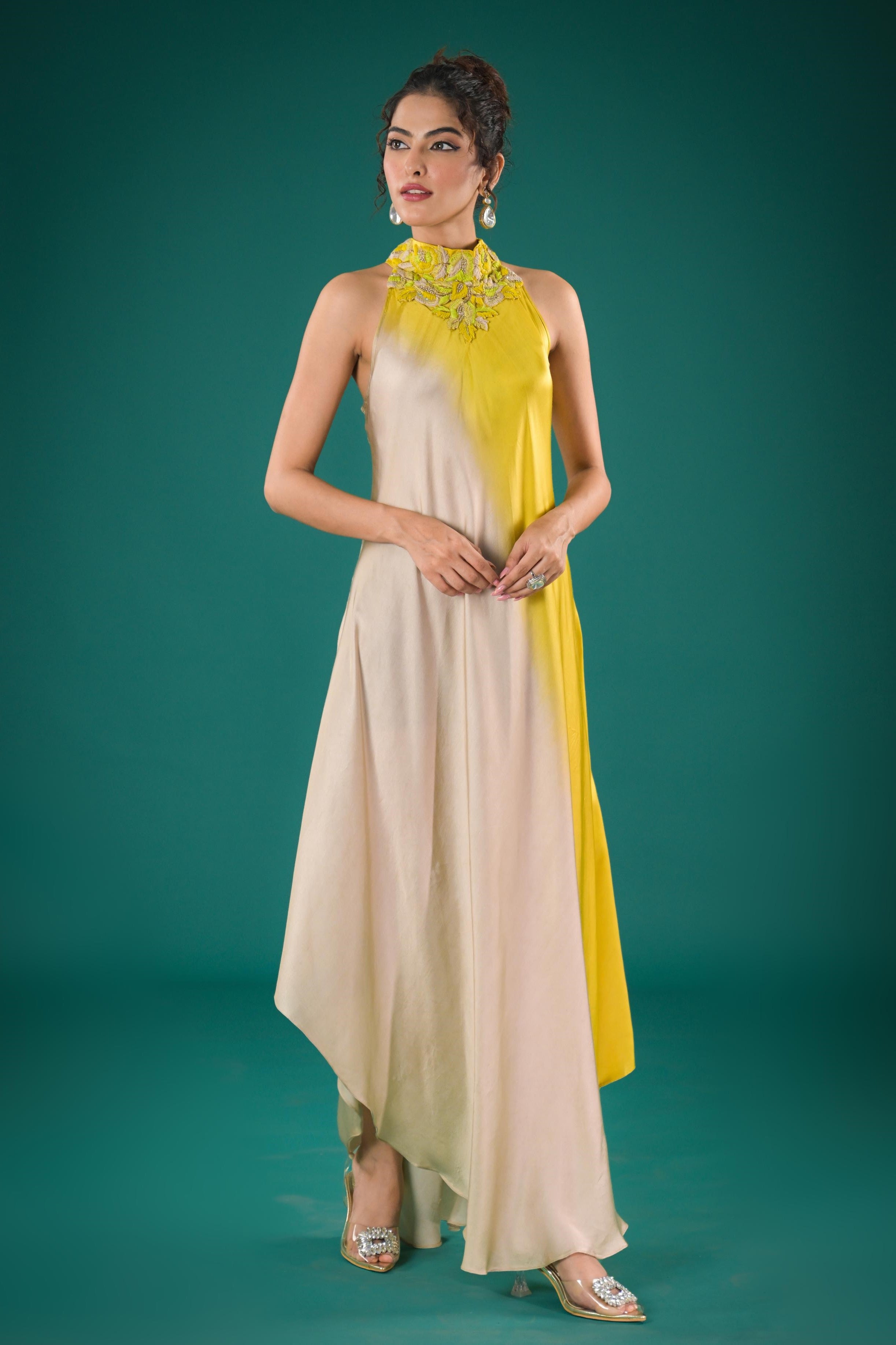 Pastel Green Embroidered Satin Silk Dress