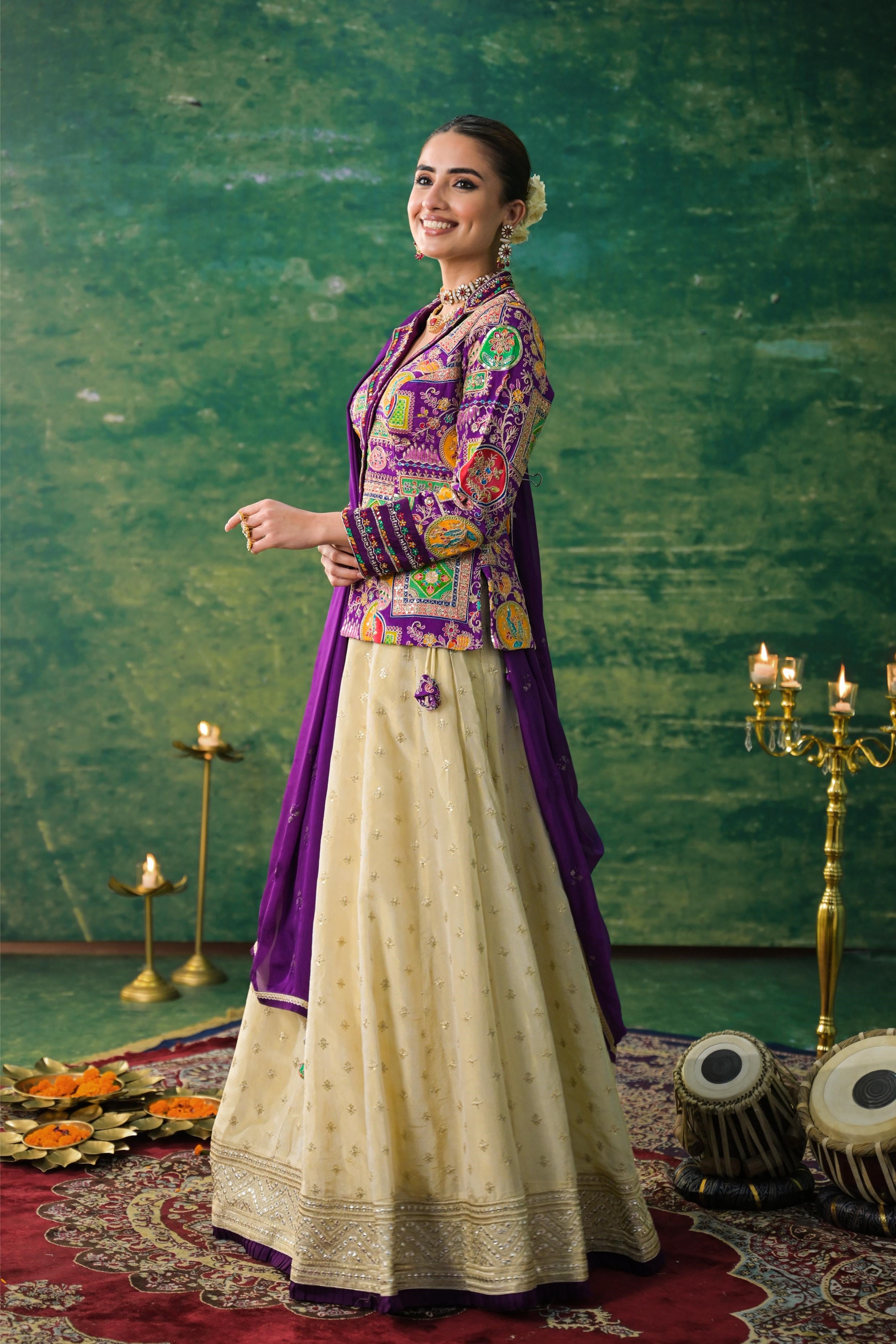 Imperial Purple Embroidered Premium Silk Lehenga Set