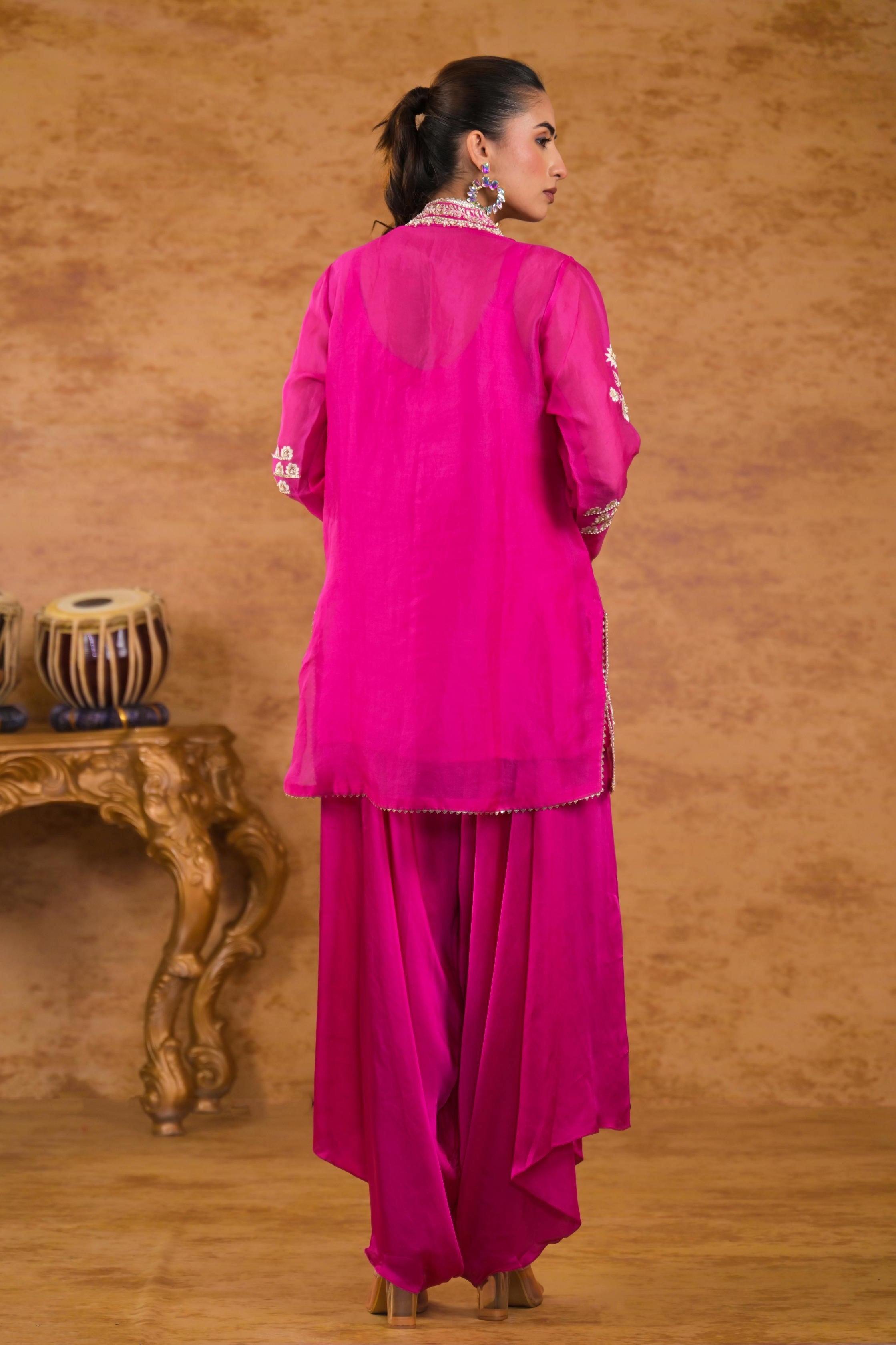 Pink Embroidered Organza Silk Kurta Set