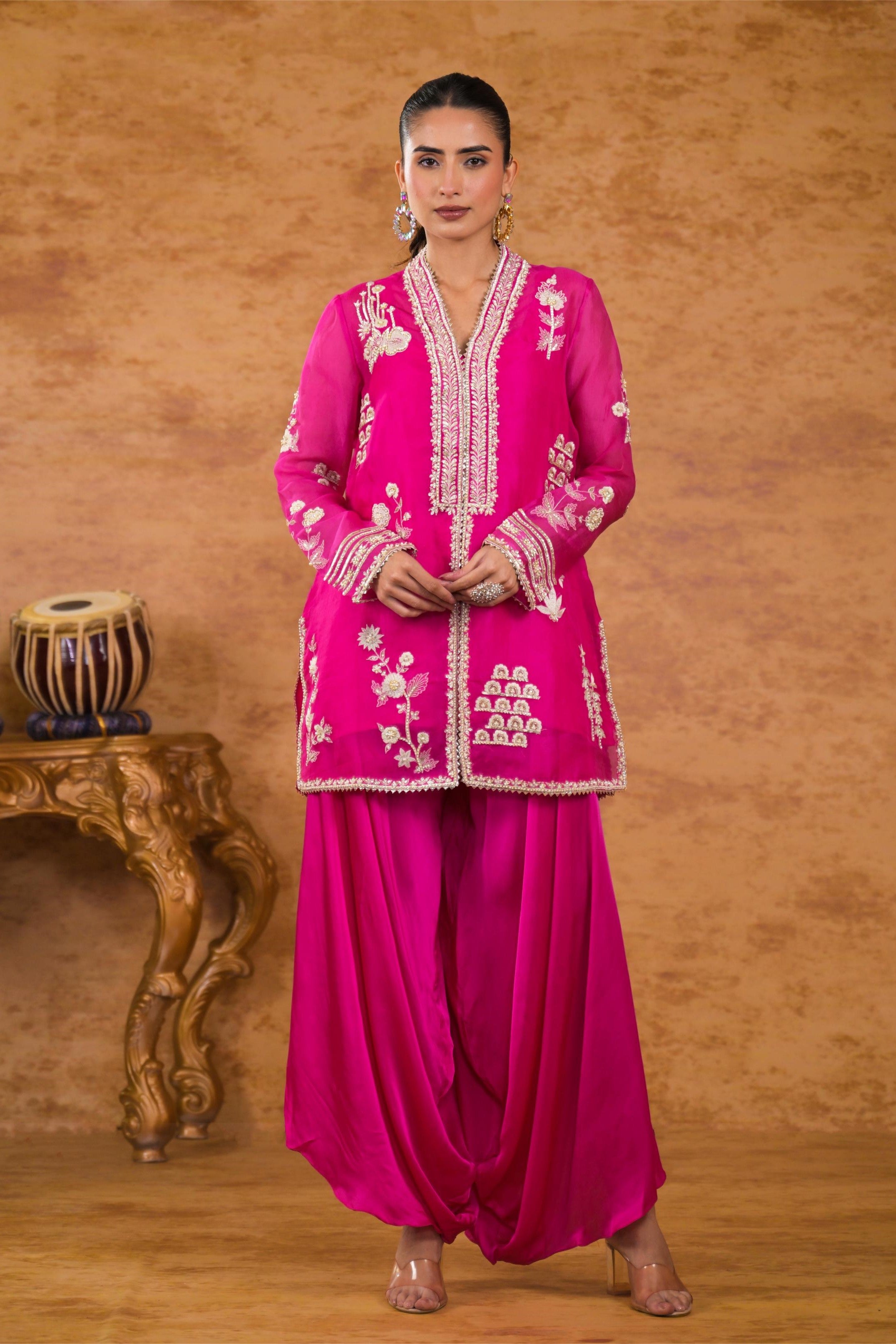 Pink Embroidered Organza Silk Kurta Set