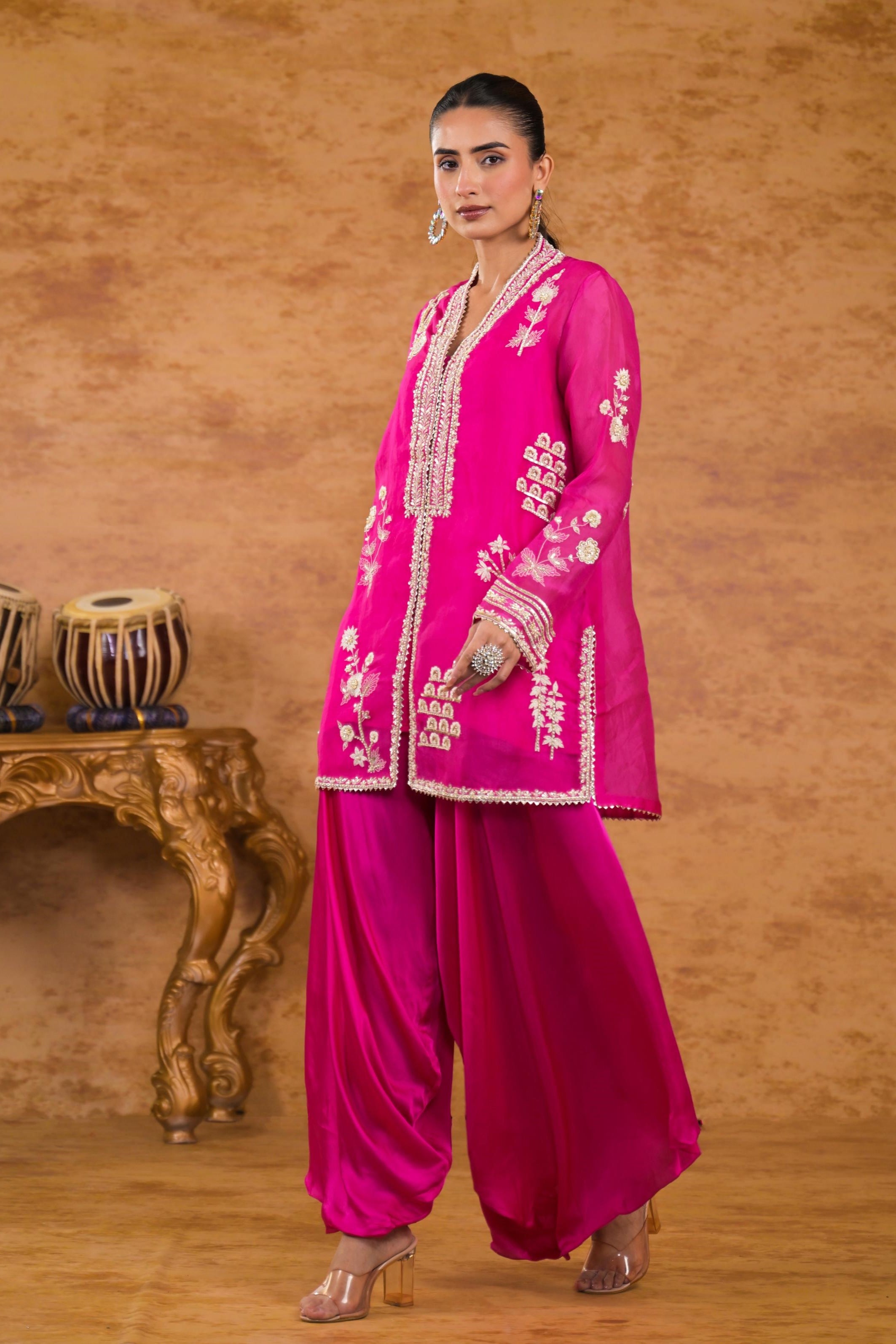 Pink Embroidered Organza Silk Kurta Set