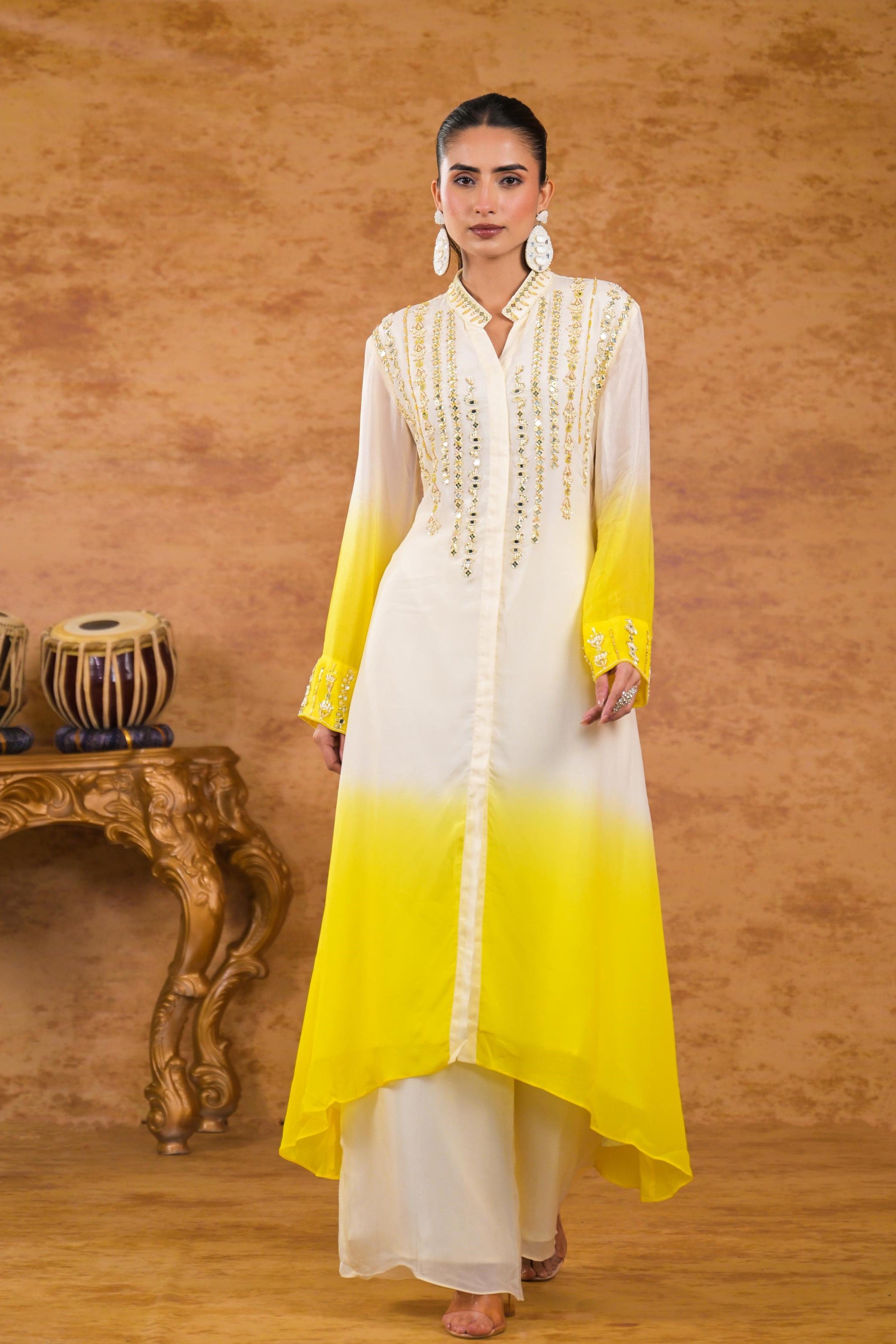 Ivory Ombre-Dyed Premium Georgette Silk Kurta Set