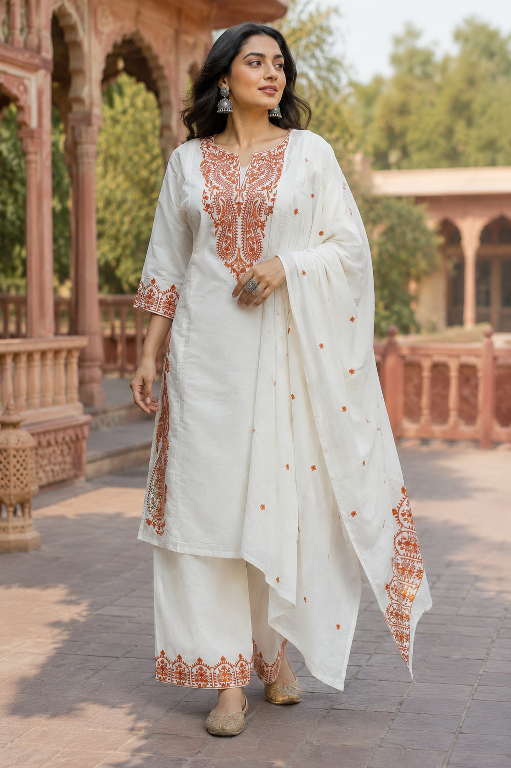 Alabaster Embroidered Cotton Pant Set