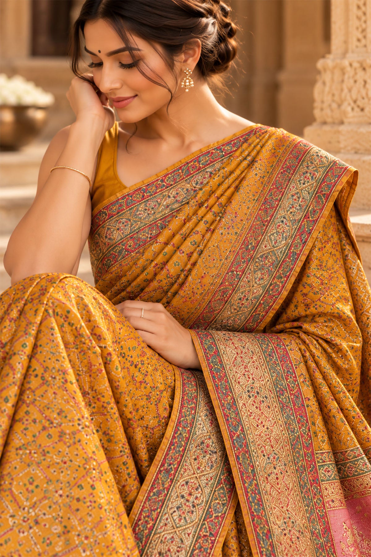 Mustard Yellow Woven Heritage Tussar Crepe Saree