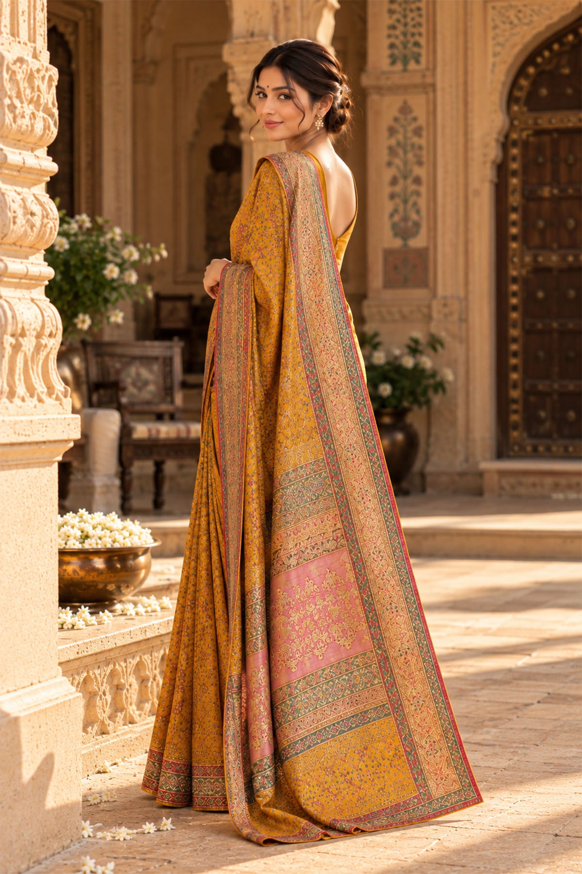 Mustard Yellow Woven Heritage Tussar Crepe Saree
