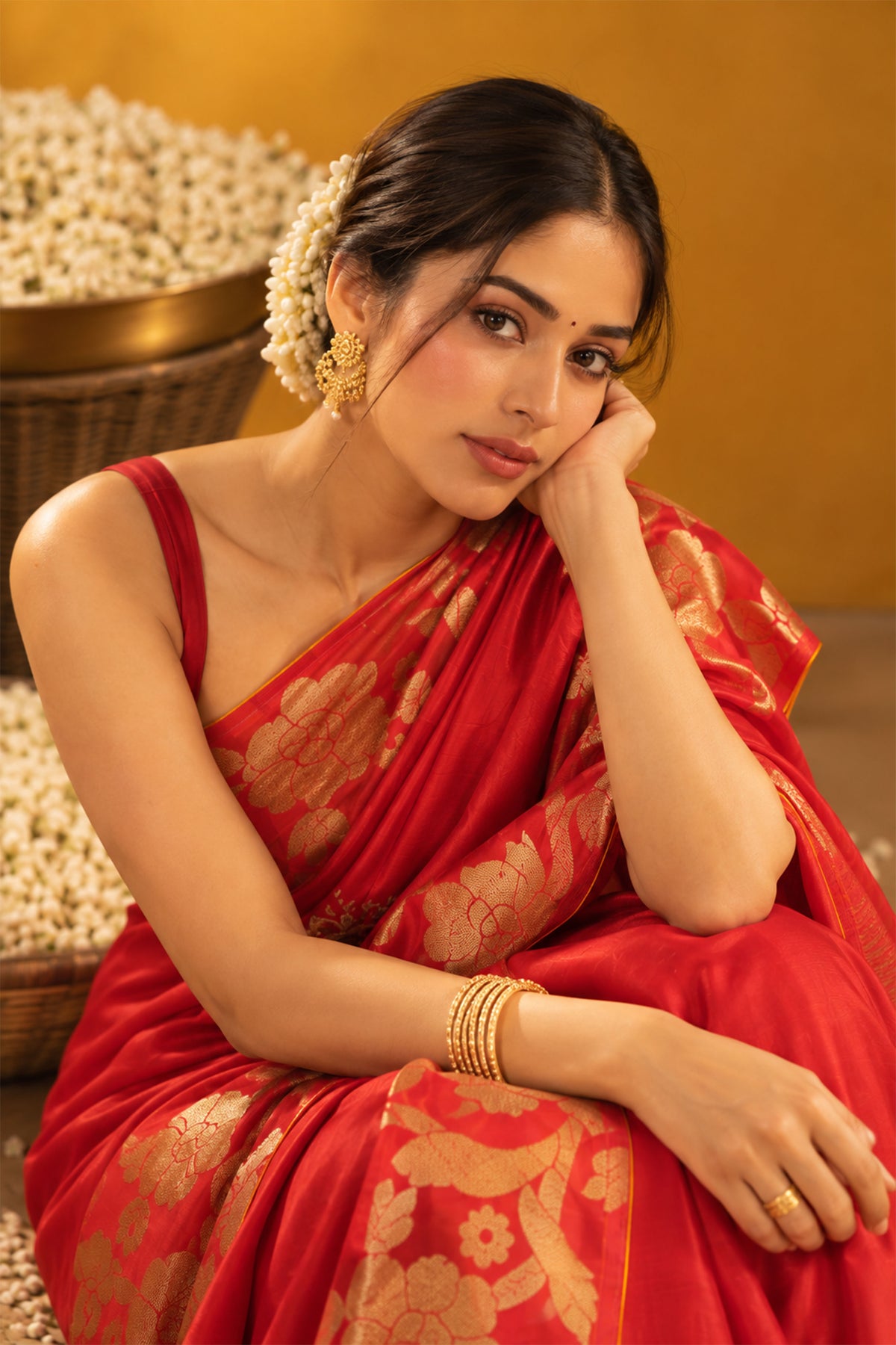 Classic Red Embroidered Tussar Crepe Silk Saree