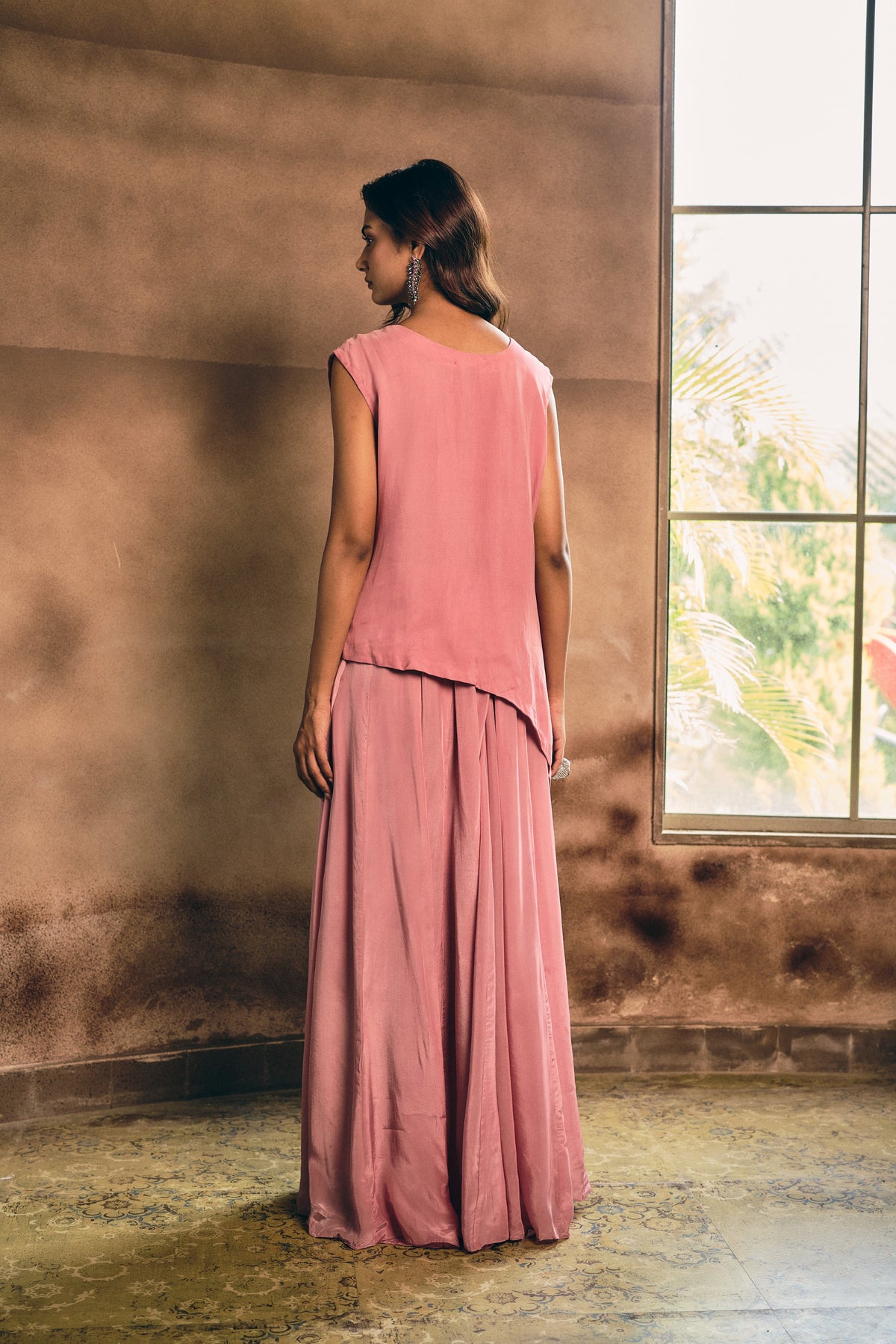 Dusty Pink Embroidered Organza Silk Co-Ord Set