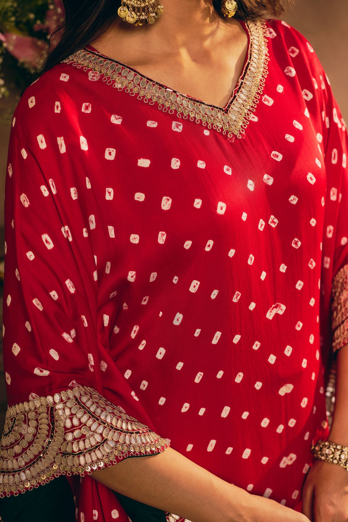 Scarlet Bandhej Embellished Crepe Silk Kaftan Set