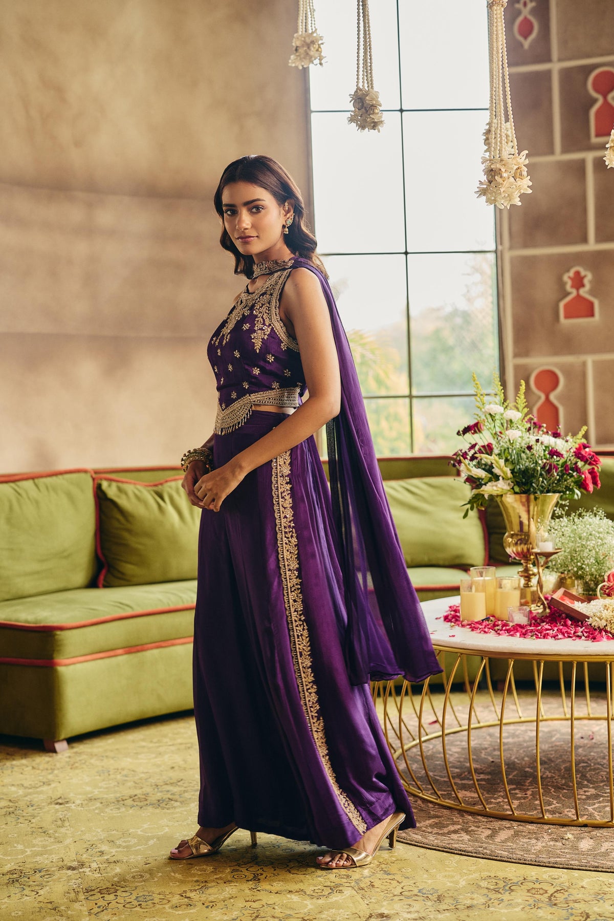 Royal Violet Embellished Crepe Silk Palazzo Set