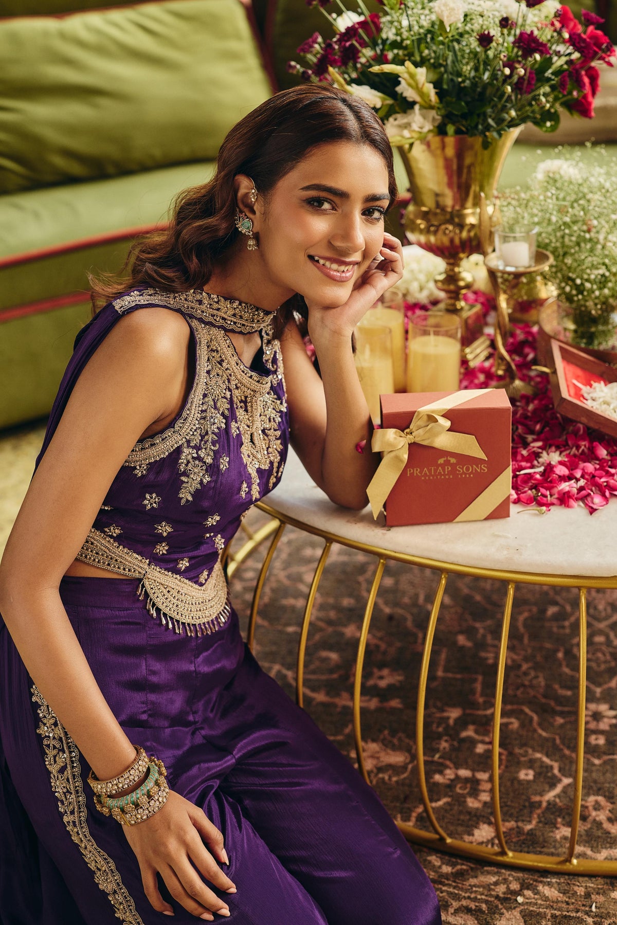 Royal Violet Embellished Crepe Silk Palazzo Set