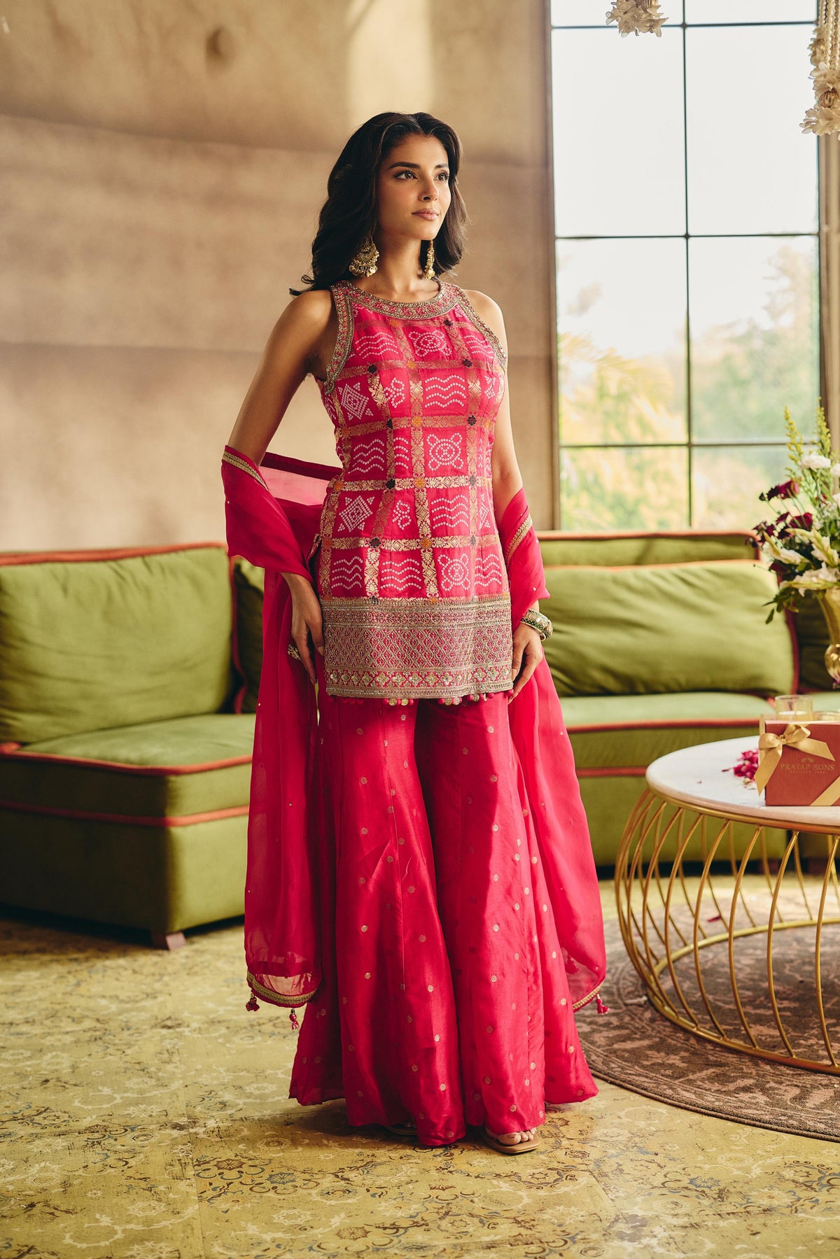 Rani Pink Embellished Banarasi Brocade Silk Palazzo Set